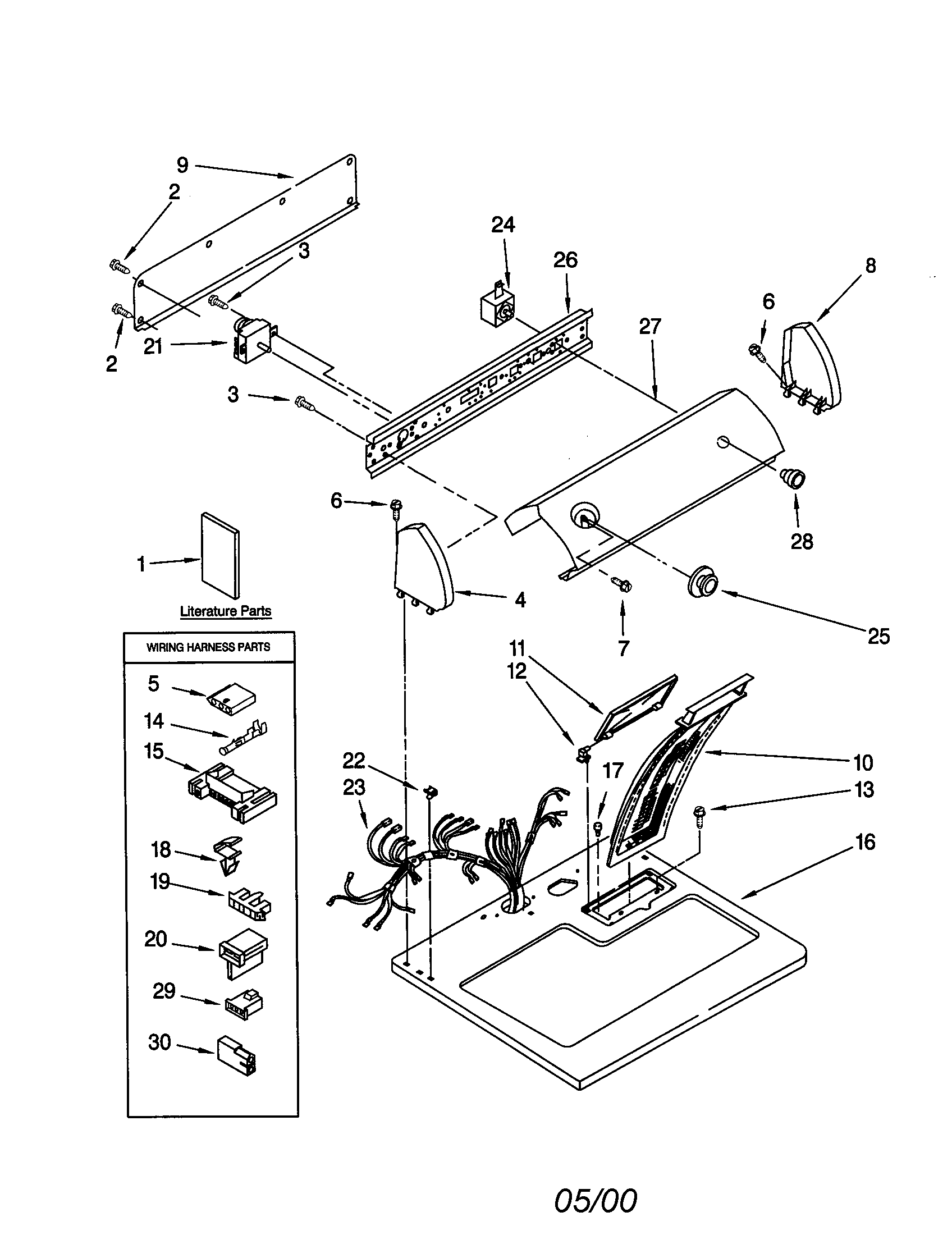 Whirlpool LGR3624JQ0 top and console diagram