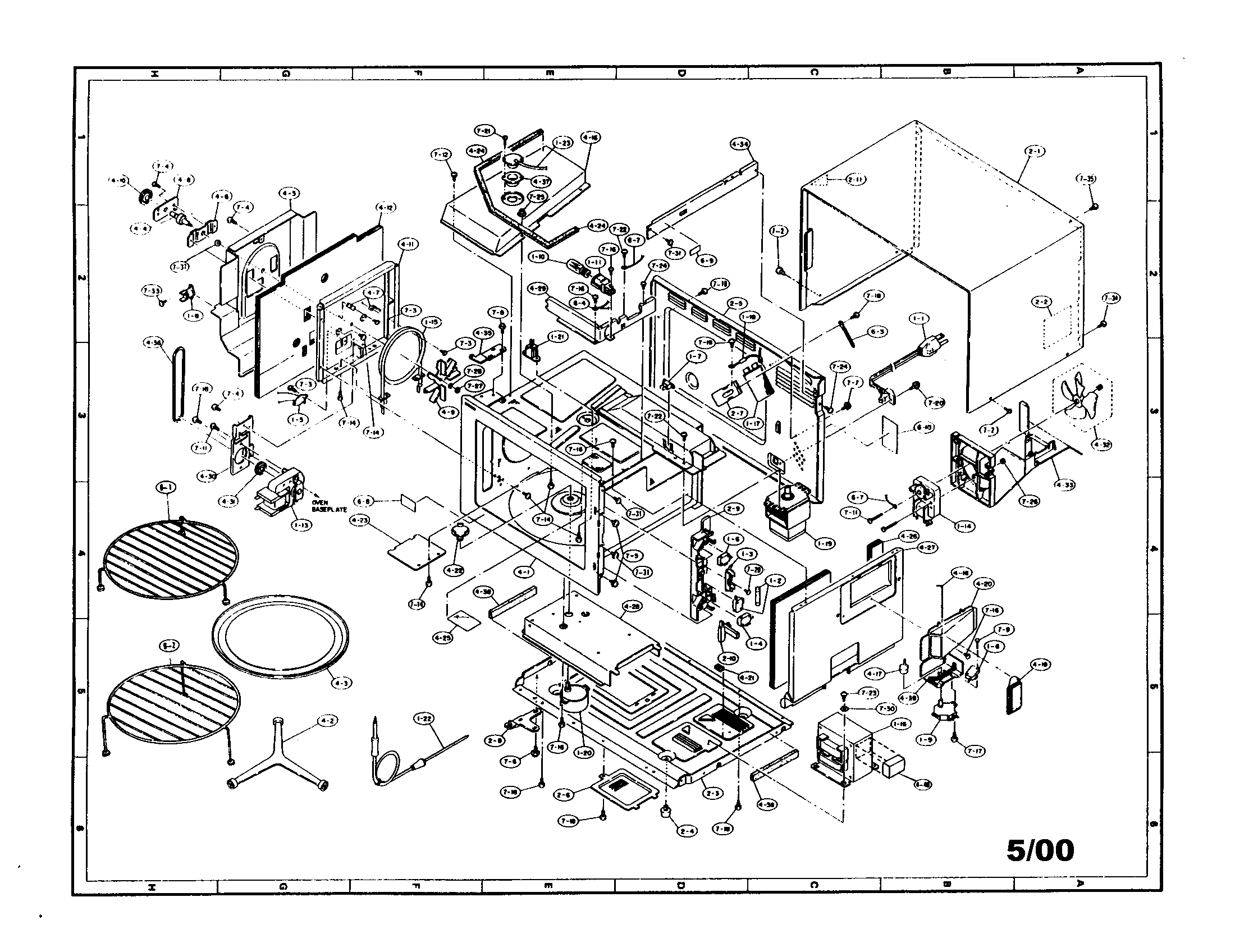 Sharp R-9H83 cabinet, unit chassis and oven diagram