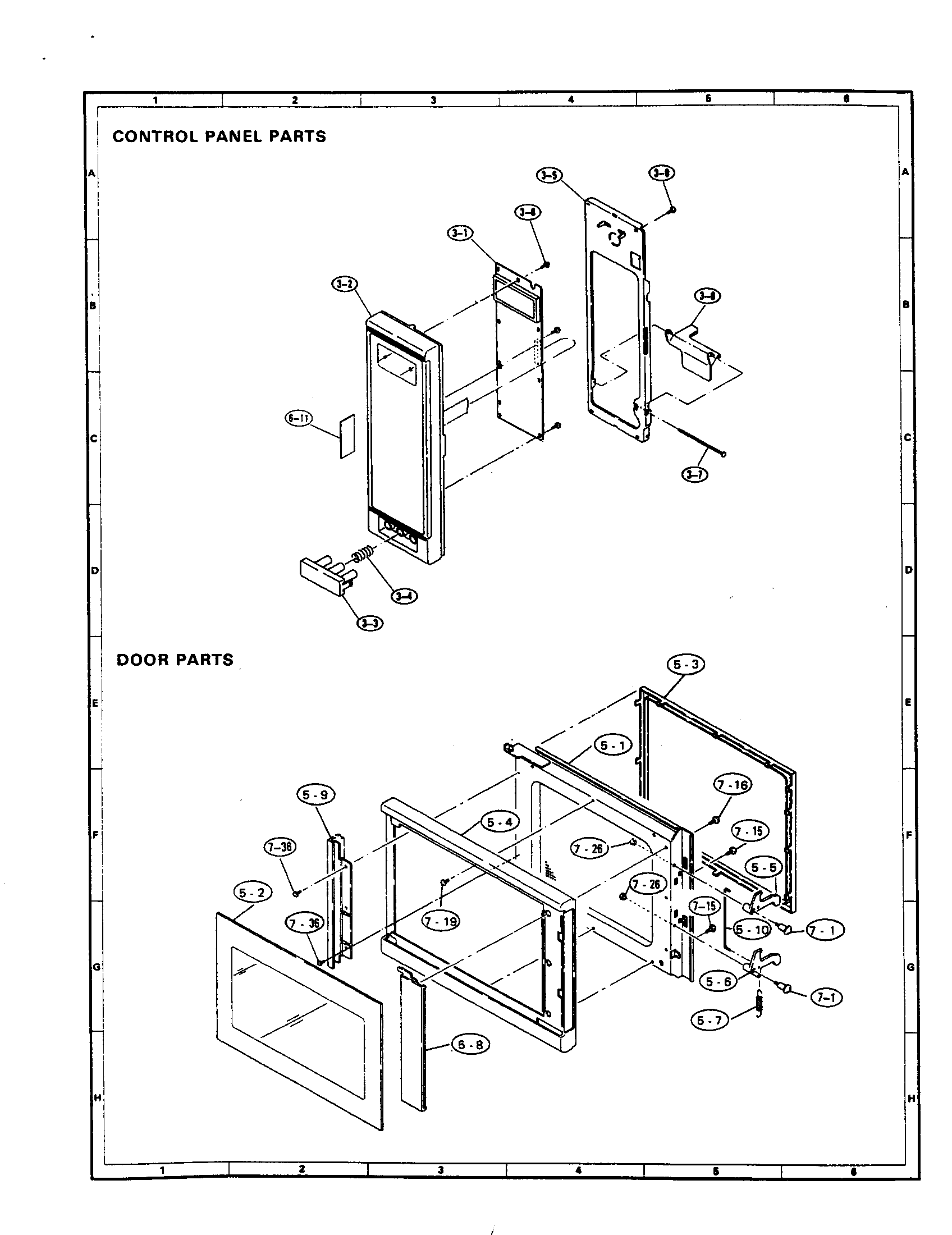 Sharp R-9H83 control panel and door diagram