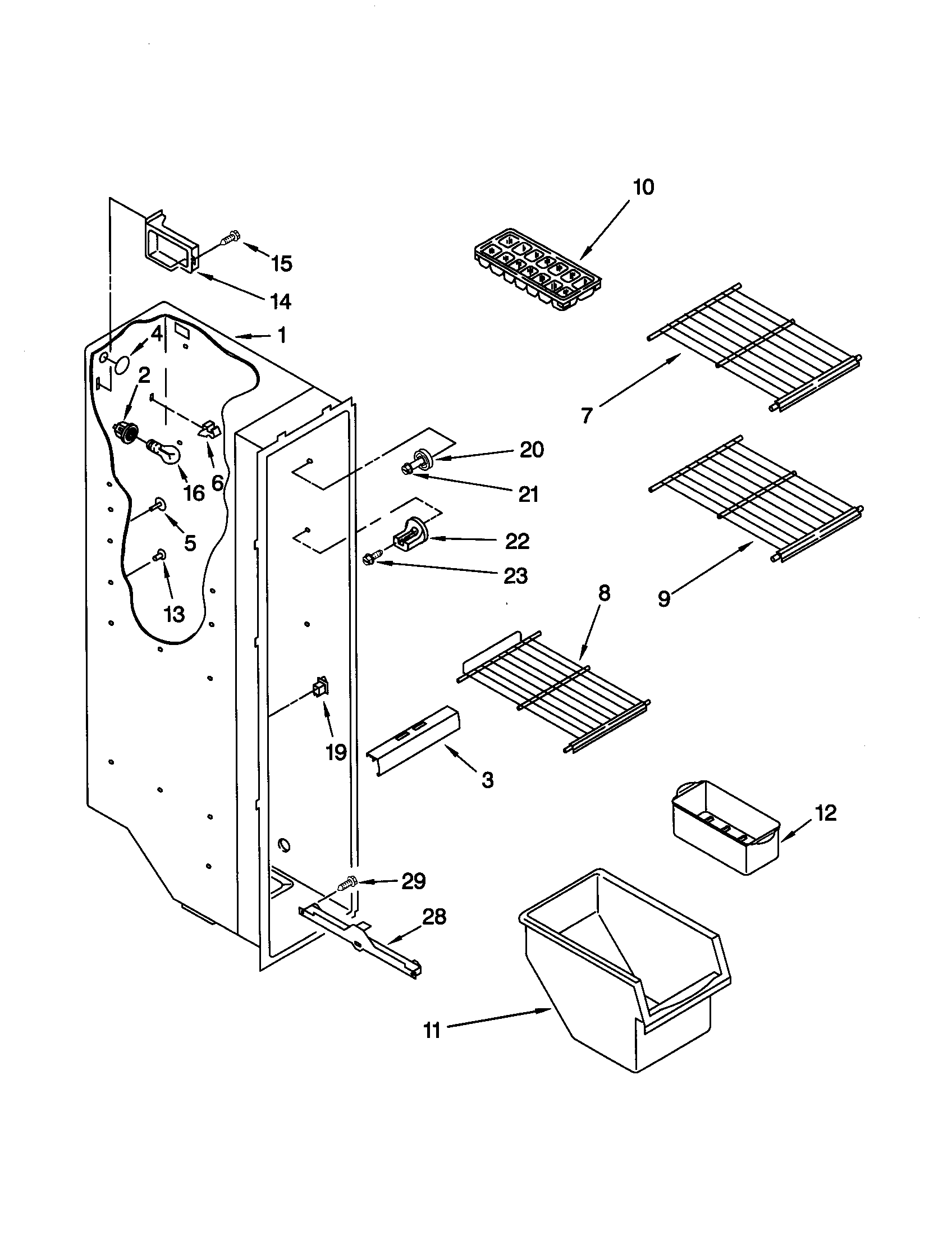 Kenmore 10648262892 freezer liner diagram