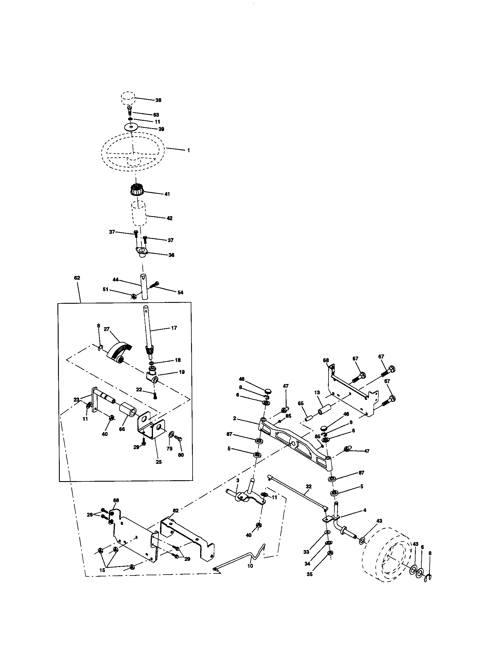 Poulan PR18542STB steering assembly diagram