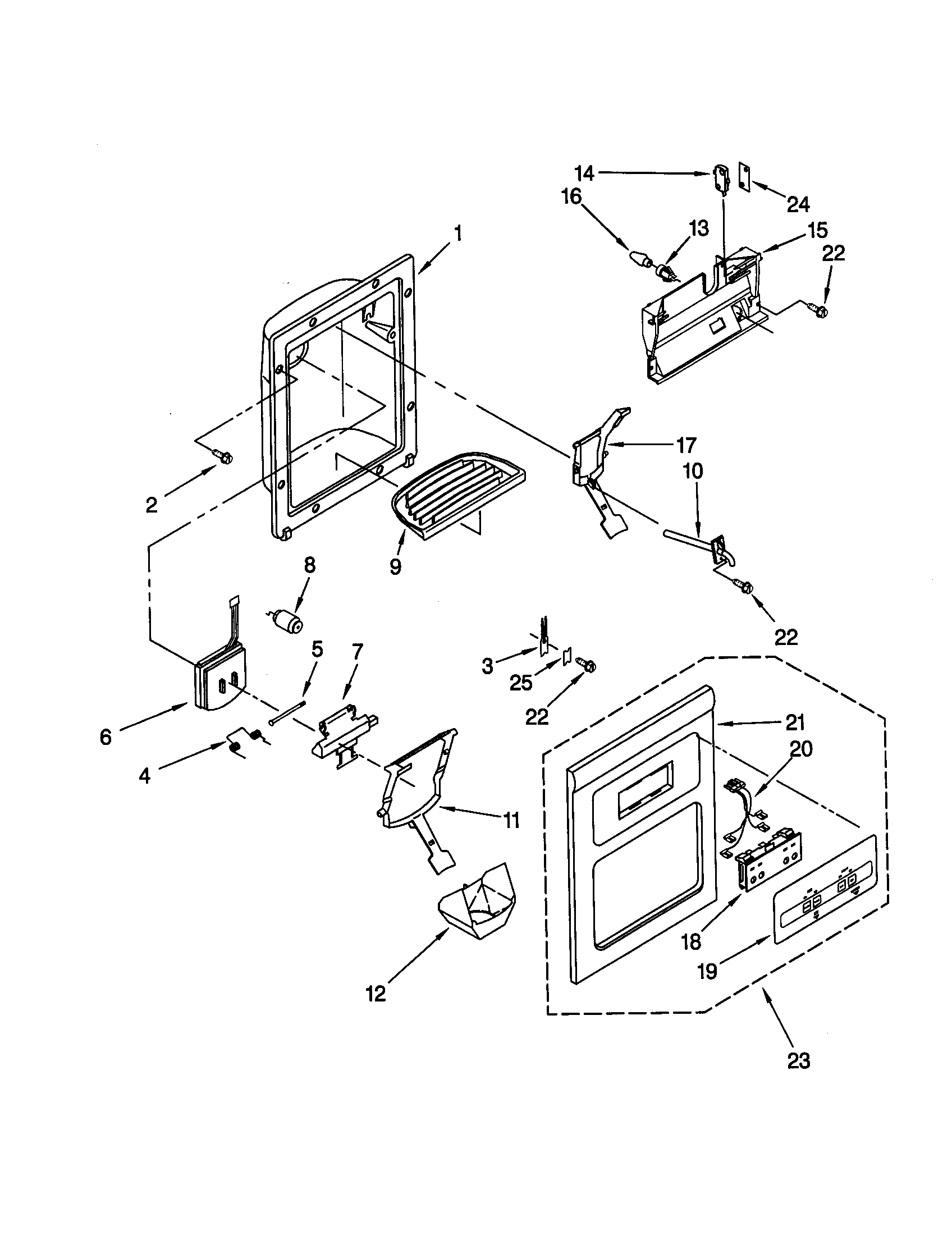 Whirlpool ED25QFXHW00 dispenser front diagram