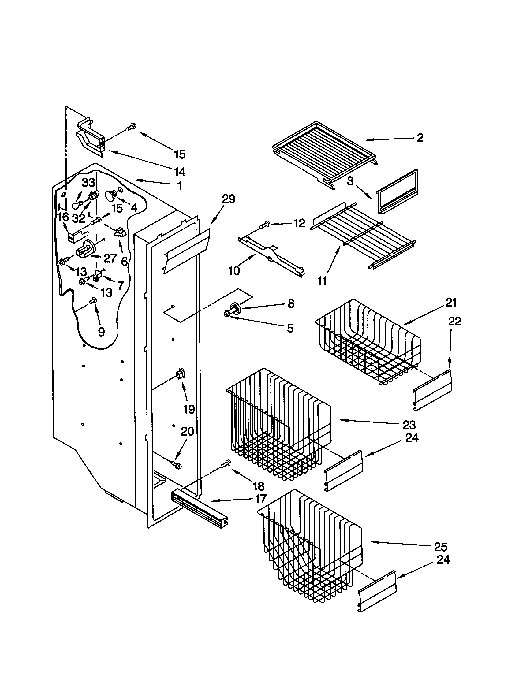 KitchenAid KSRS27FGBT03 freezer liner diagram
