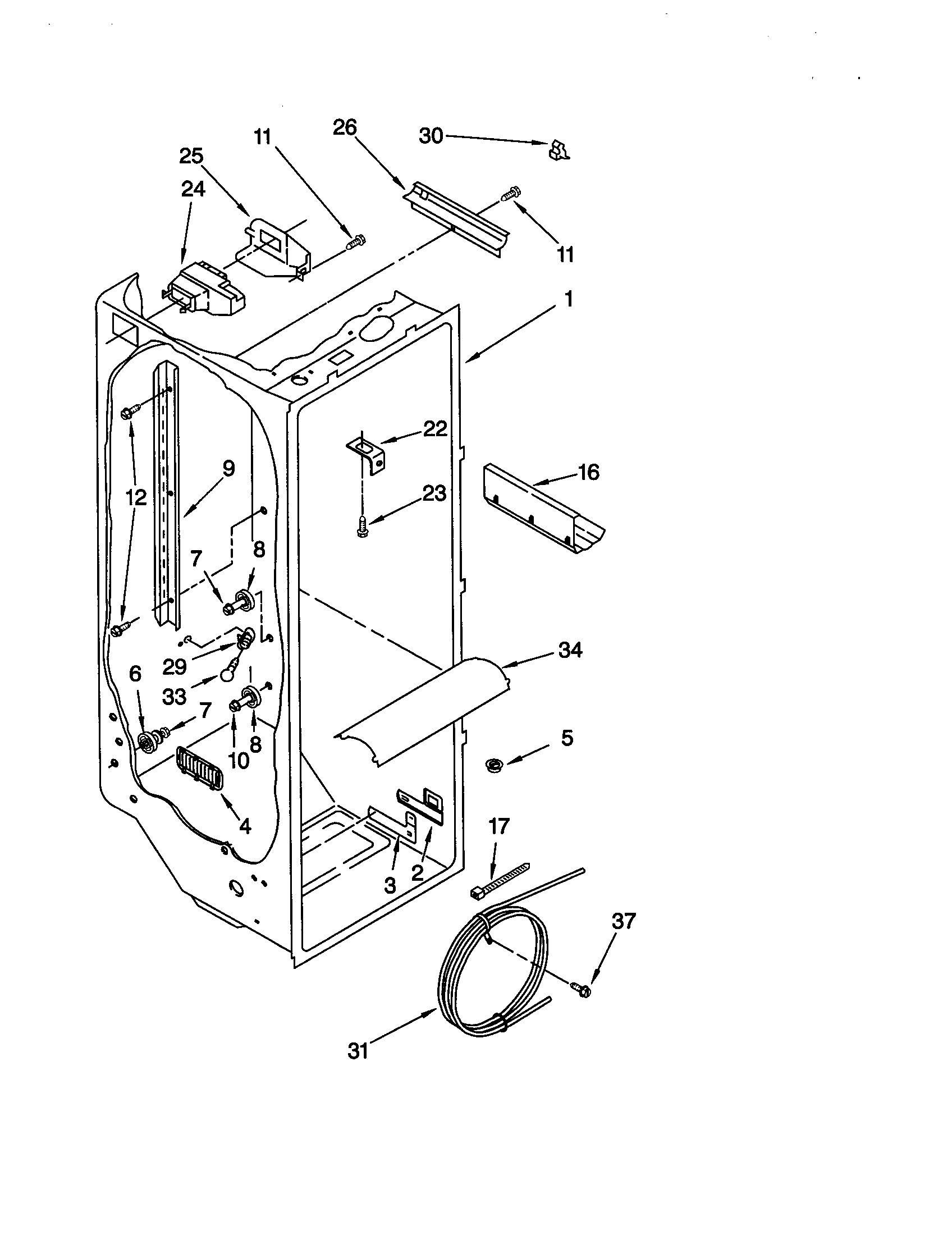 KitchenAid KSRS27FGSS11 refrigerator liner diagram