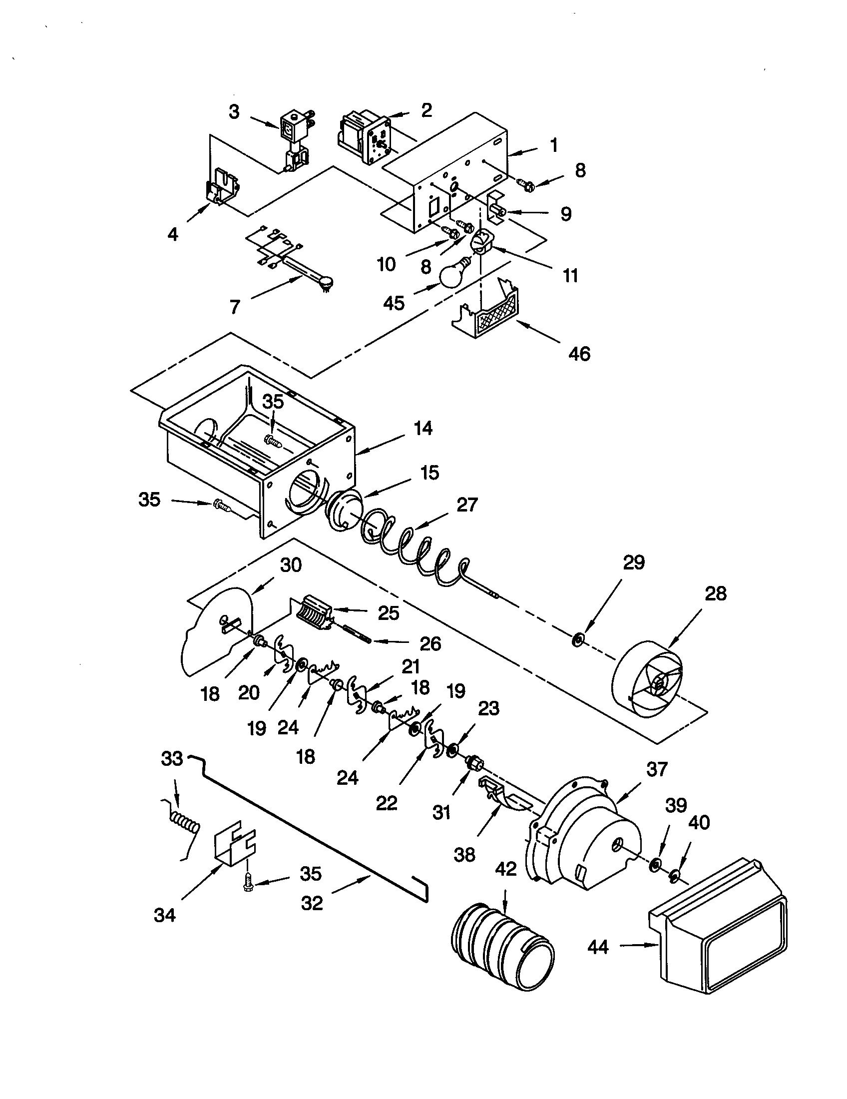KitchenAid KSRS27FGSS11 motor and ice container diagram
