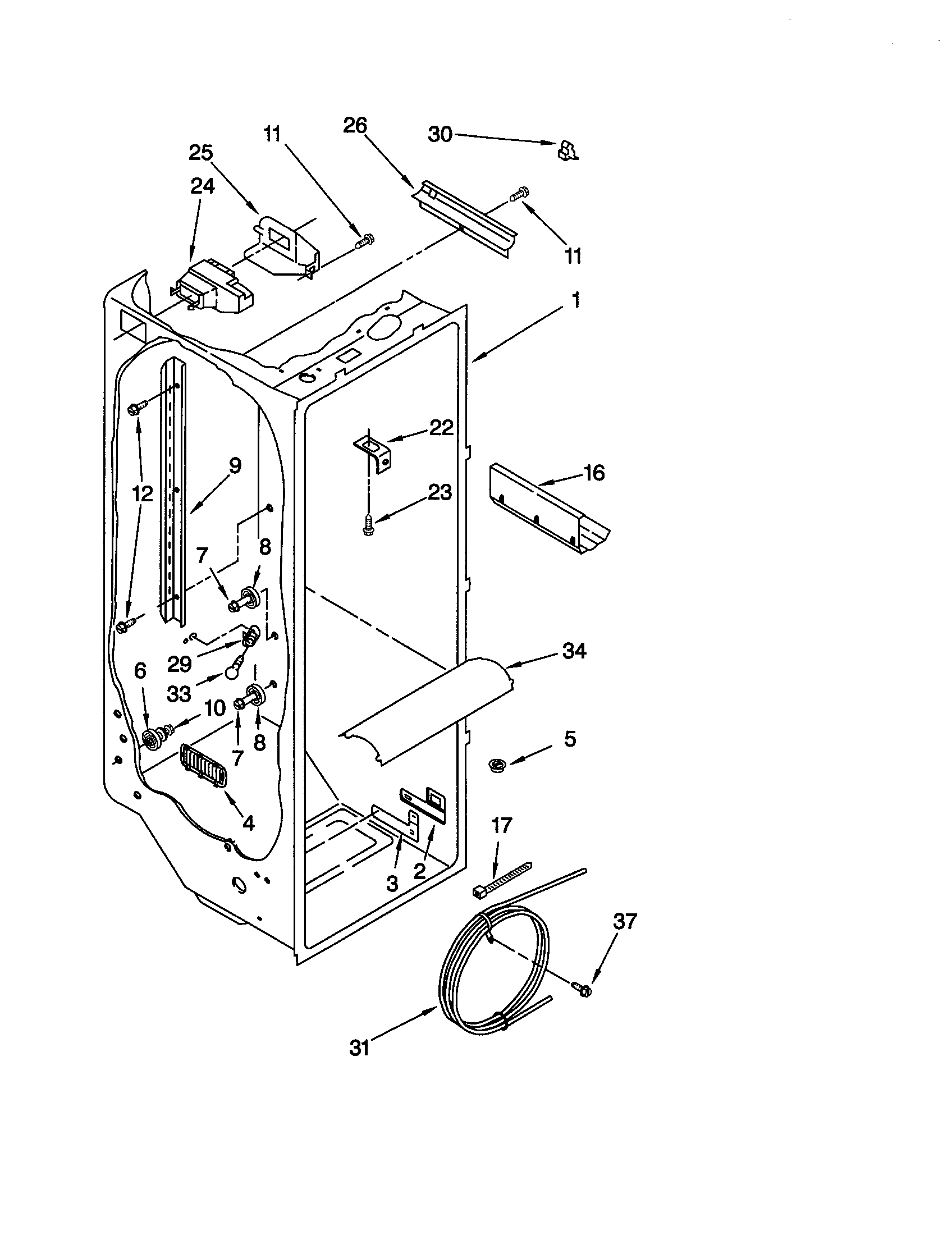 KitchenAid KSRS27FGSS13 refrigerator liner diagram