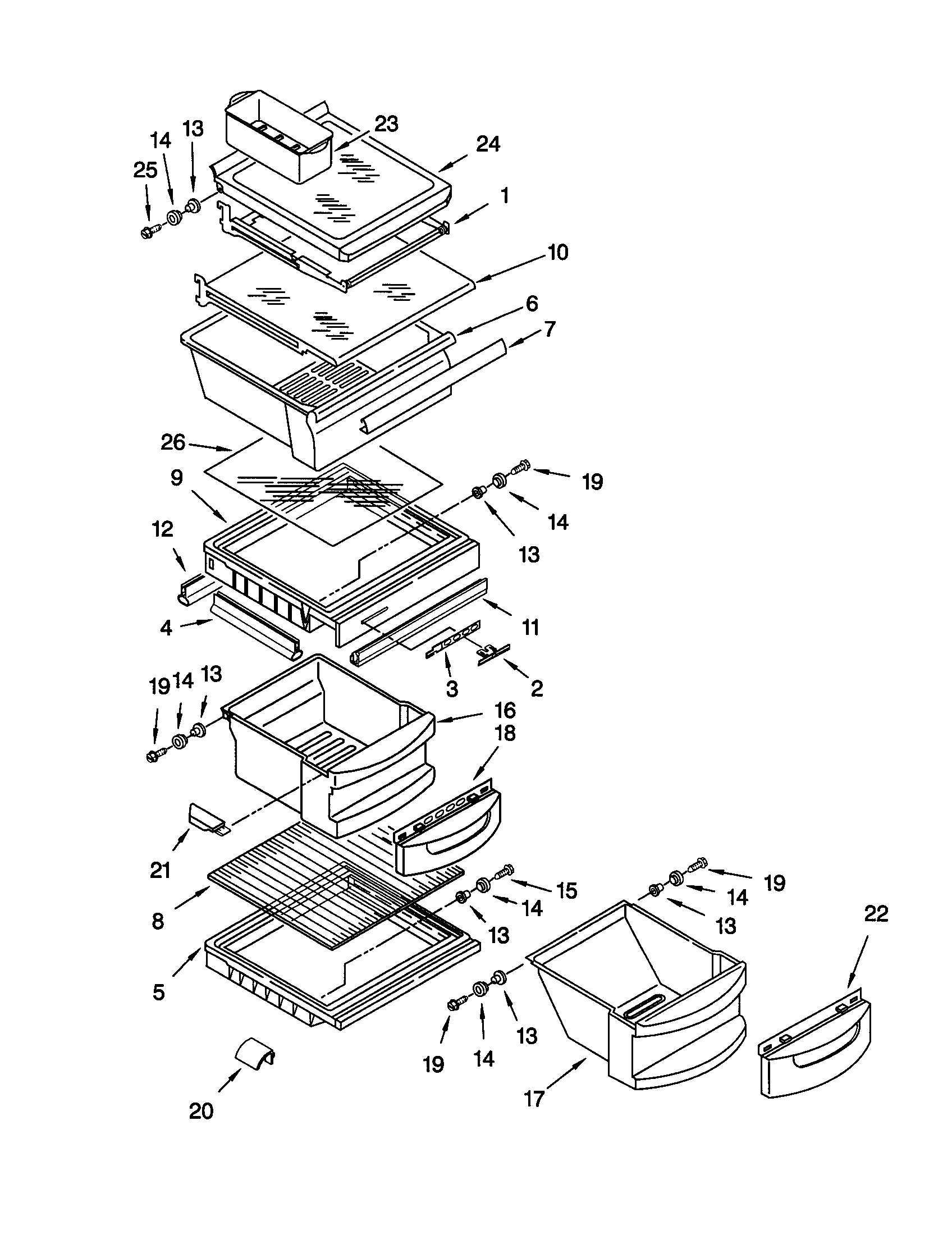 KitchenAid KSRS27FGSS13 refrigerator shelf diagram