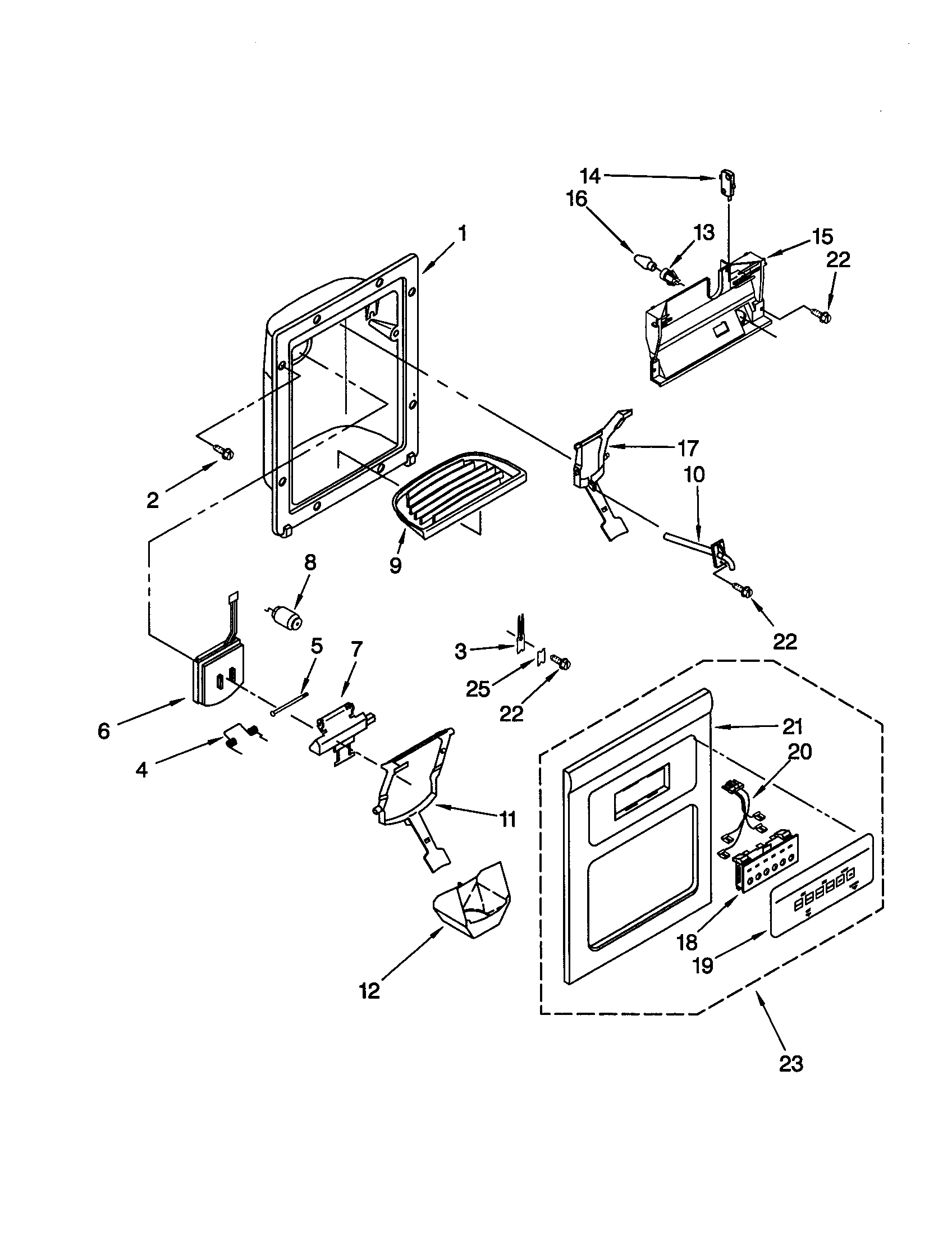 KitchenAid KSRS27FGSS13 dispenser front diagram