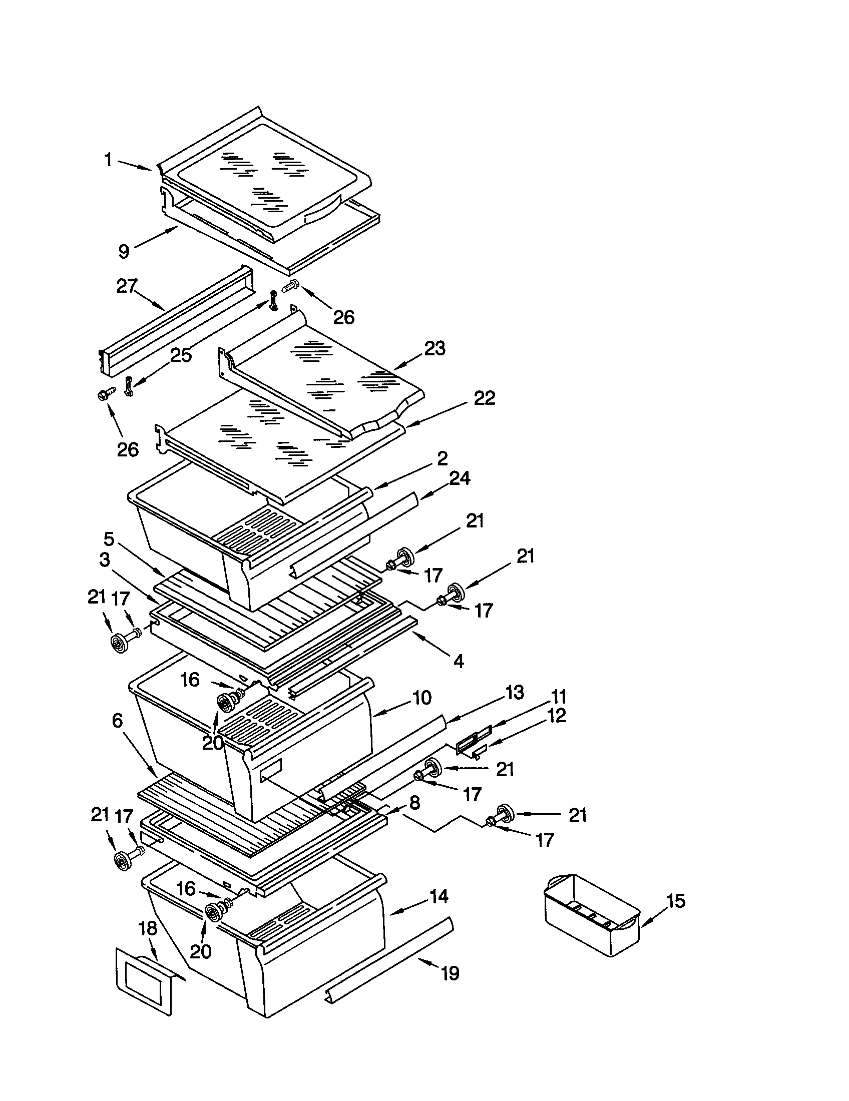 Whirlpool GD25SFXHS02 refrigerator shelf diagram