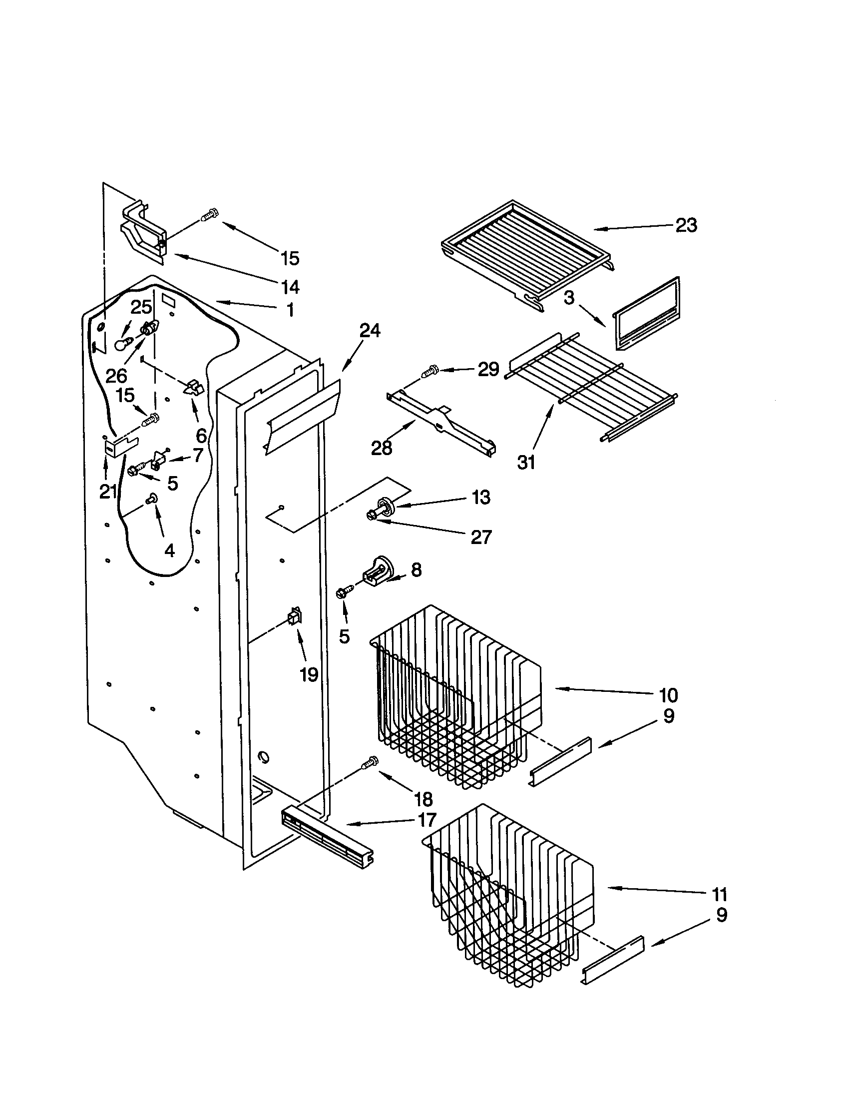 Whirlpool GD25SFXHS02 freezer liner diagram