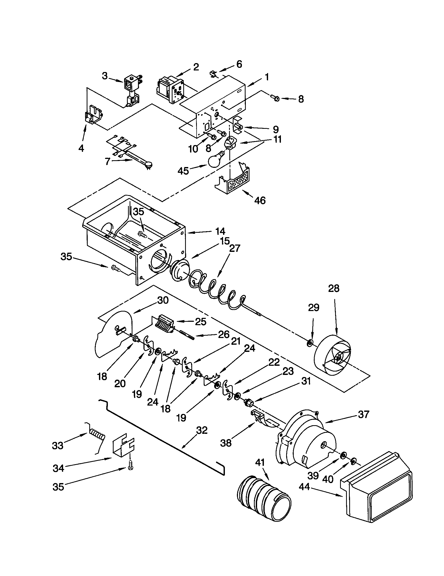 Whirlpool GD25SFXHS02 motor and ice container diagram