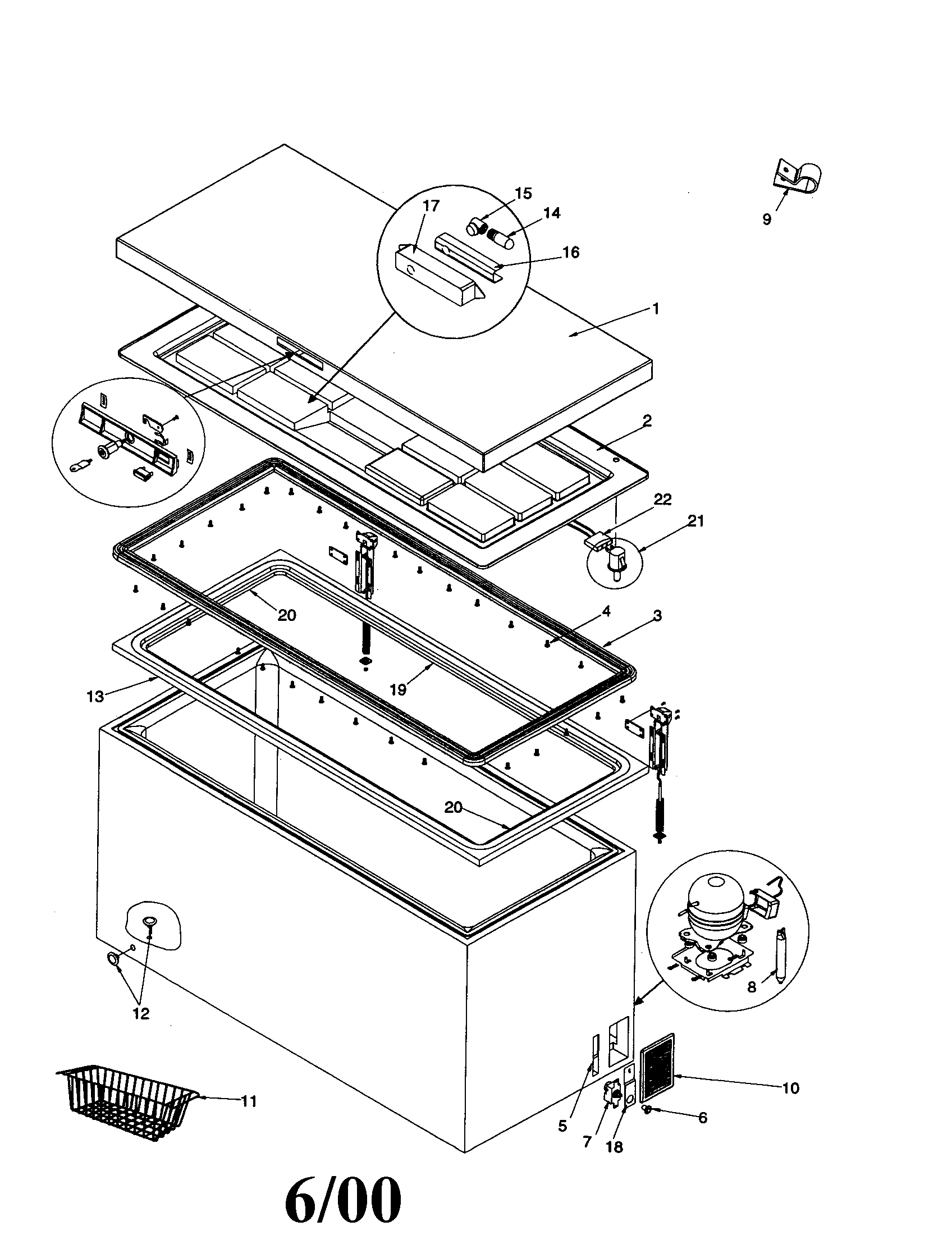 Amana AC101KW-P1317818WW door gasket, liner and hardware diagram