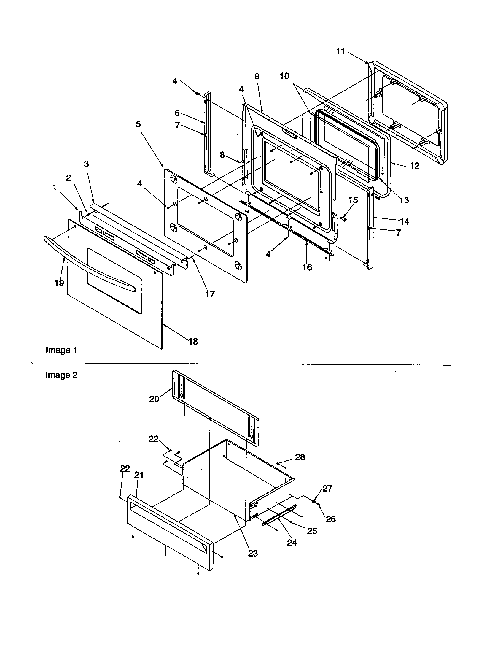 Amana ARG7600LL-P1143387NLL oven door and storage door diagram
