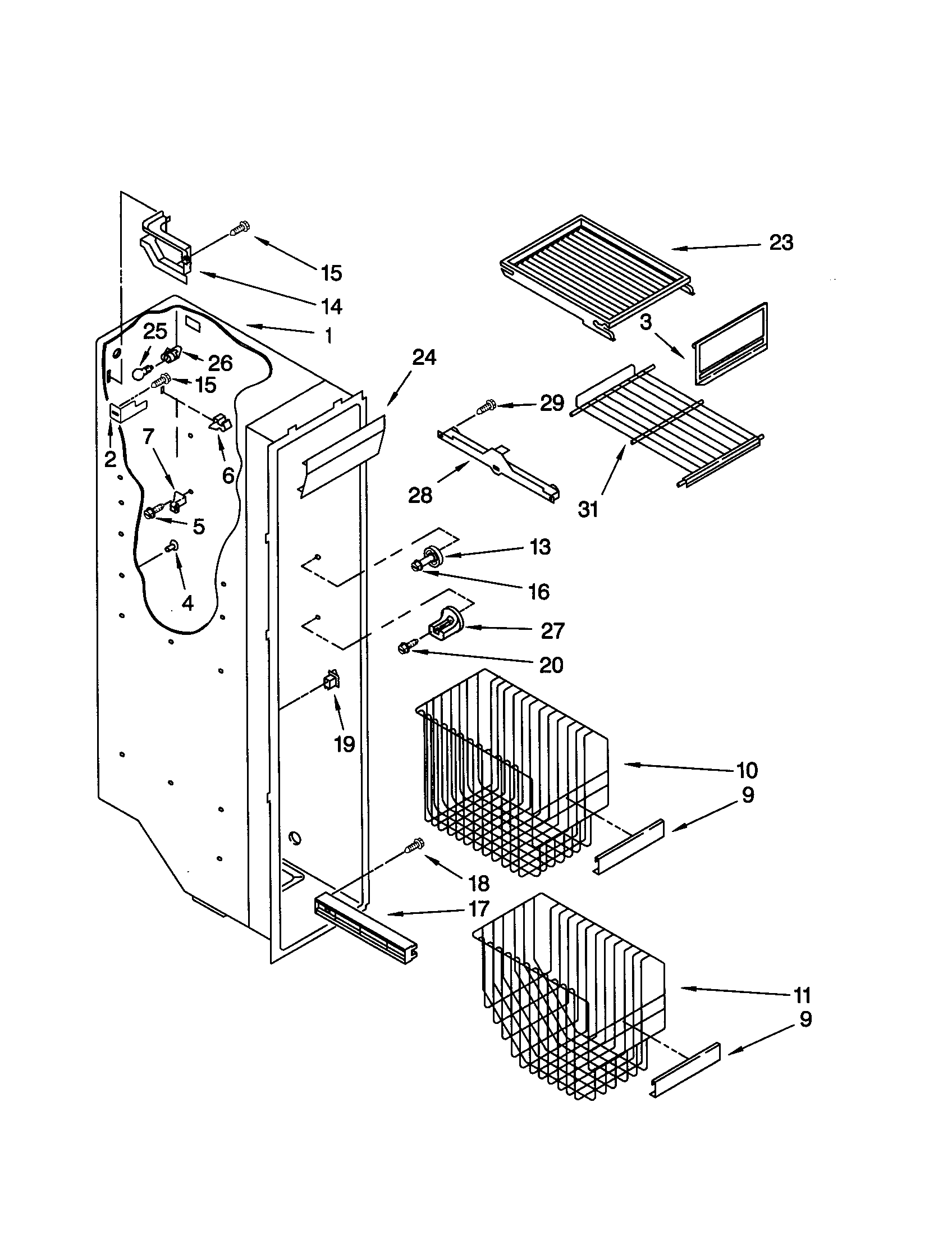 Whirlpool ED25QFXHN01 freezer liner diagram