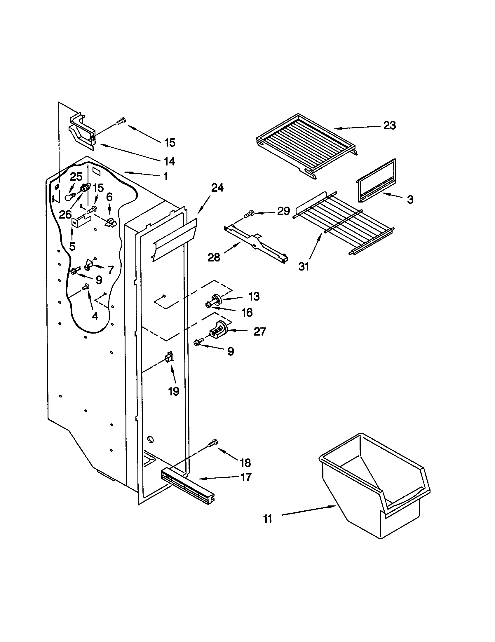 Whirlpool ED25CQXHB01 freezer liner diagram