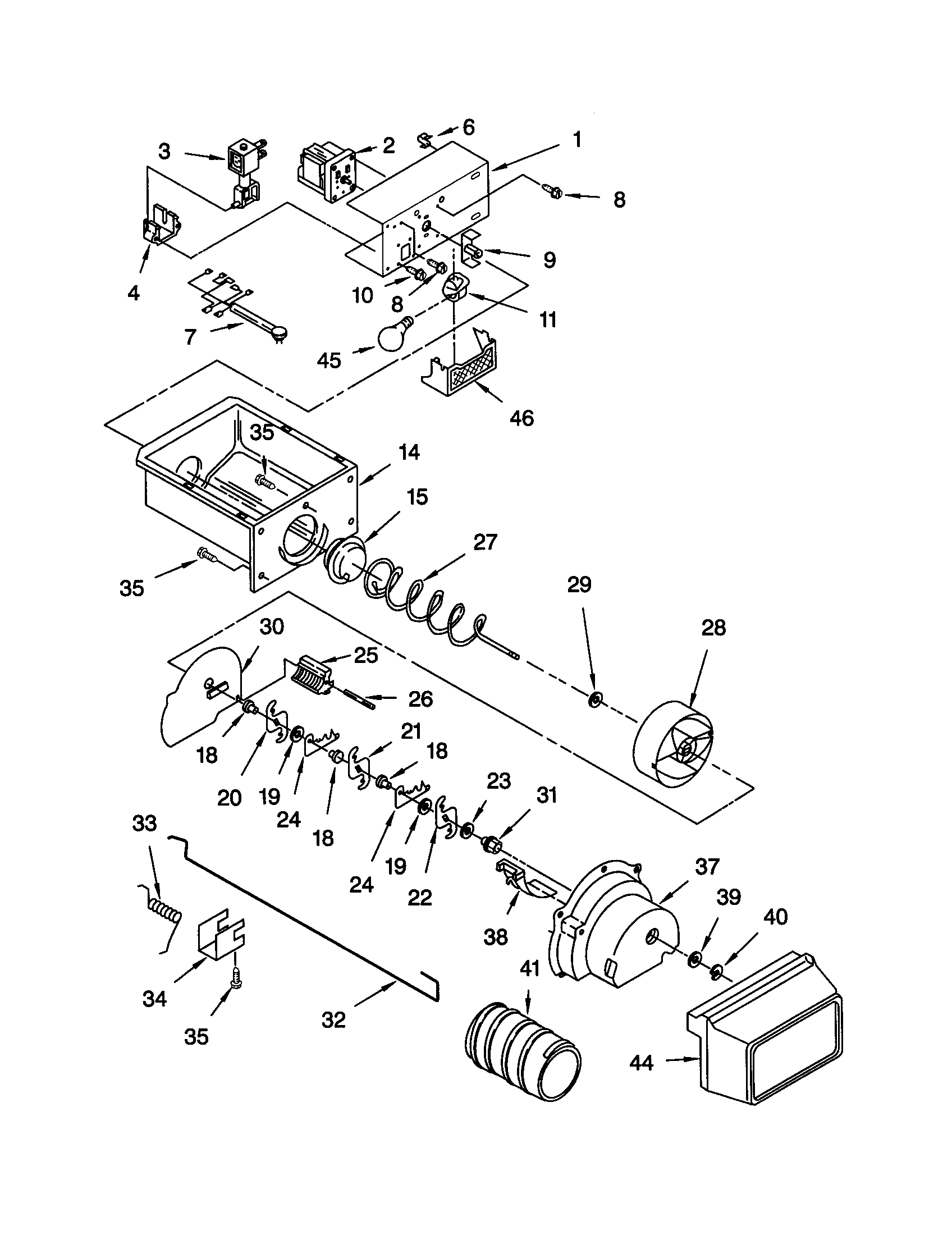 Whirlpool ED25CQXHB01 motor and ice container diagram