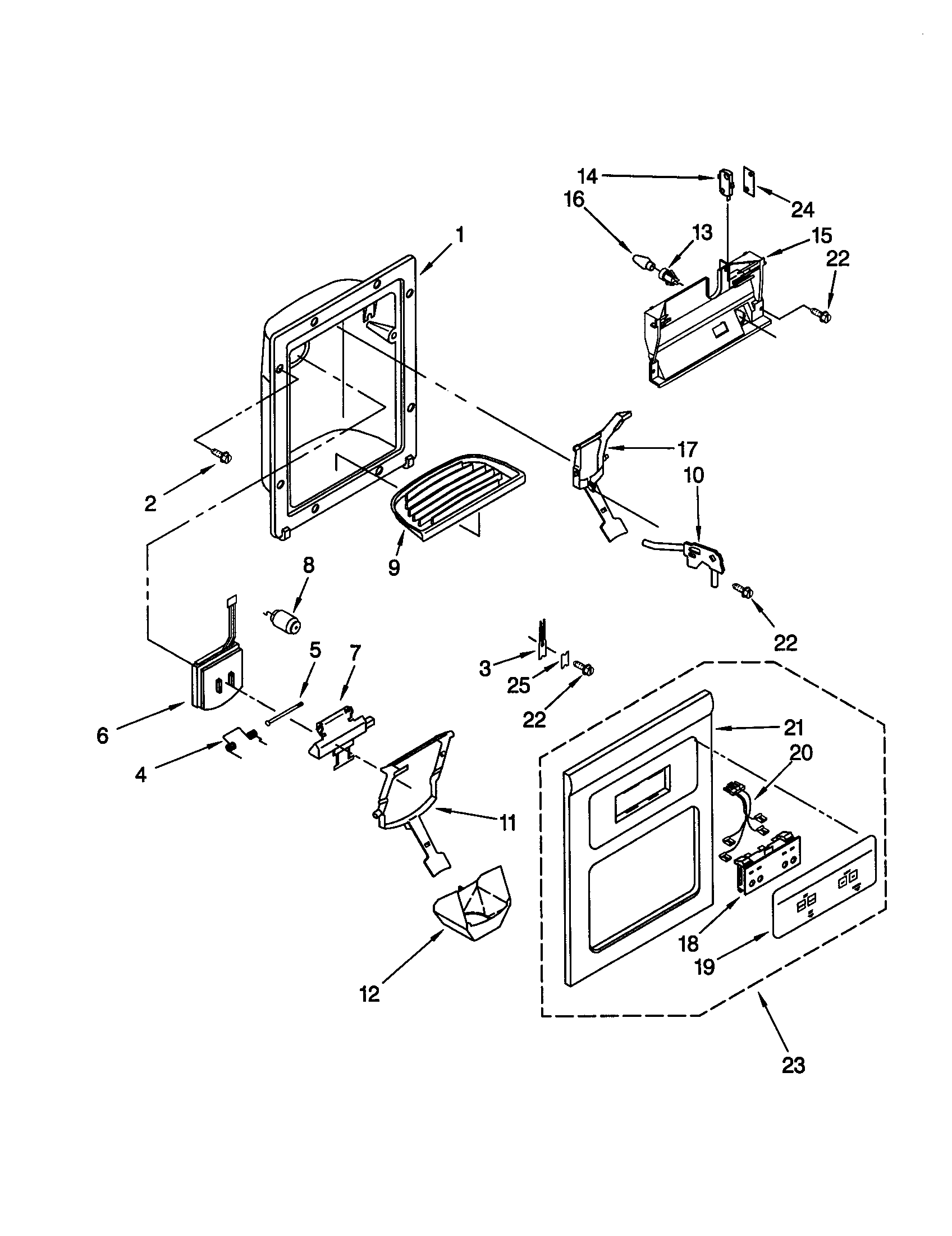 Whirlpool ED25CQXHB01 dispenser front diagram