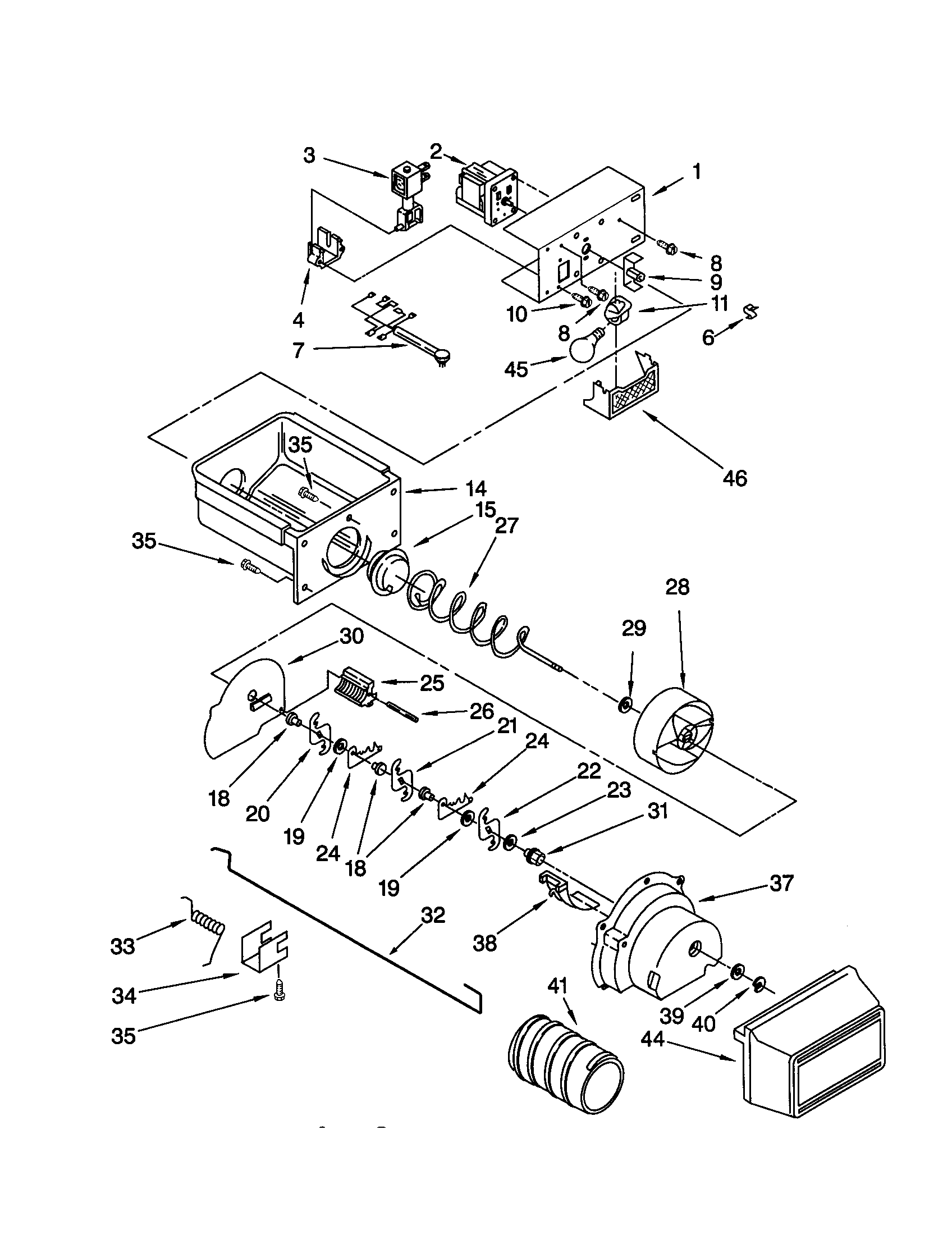 Whirlpool ED22RFXFN01 motor and ice container diagram