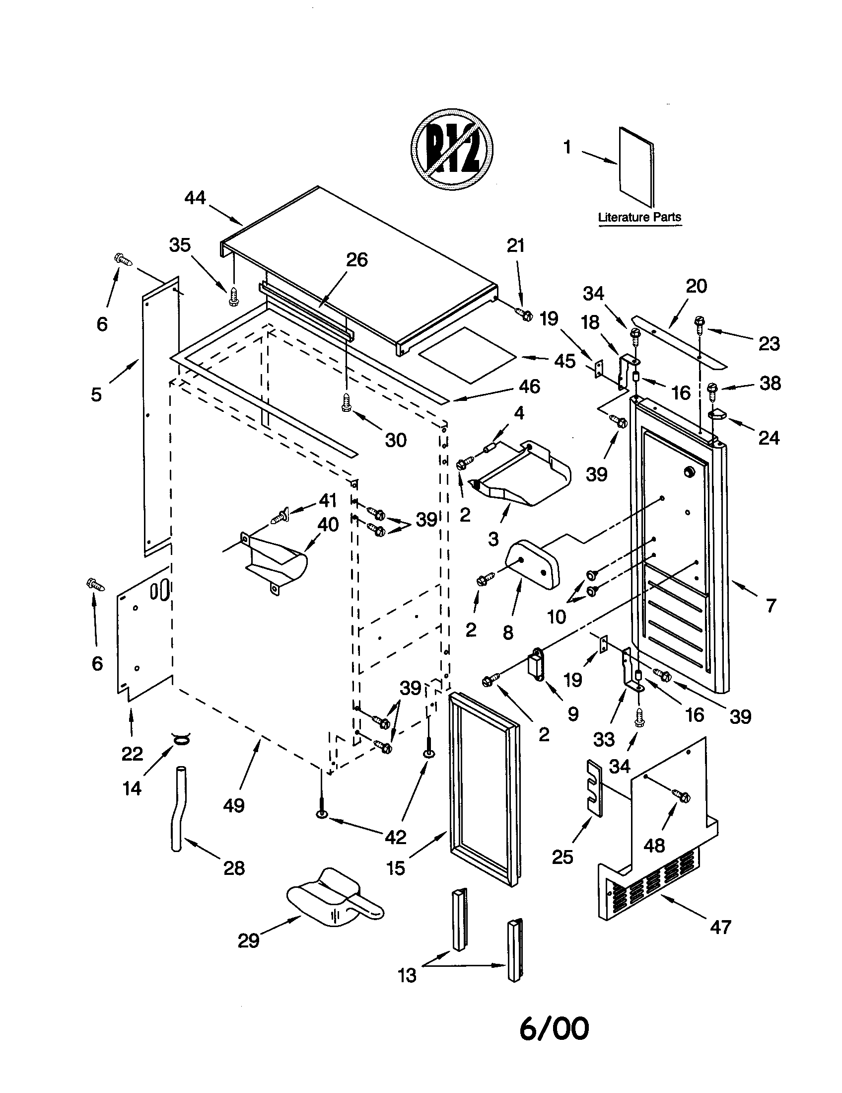 Whirlpool GI1500XHB1 cabinet liner and door diagram