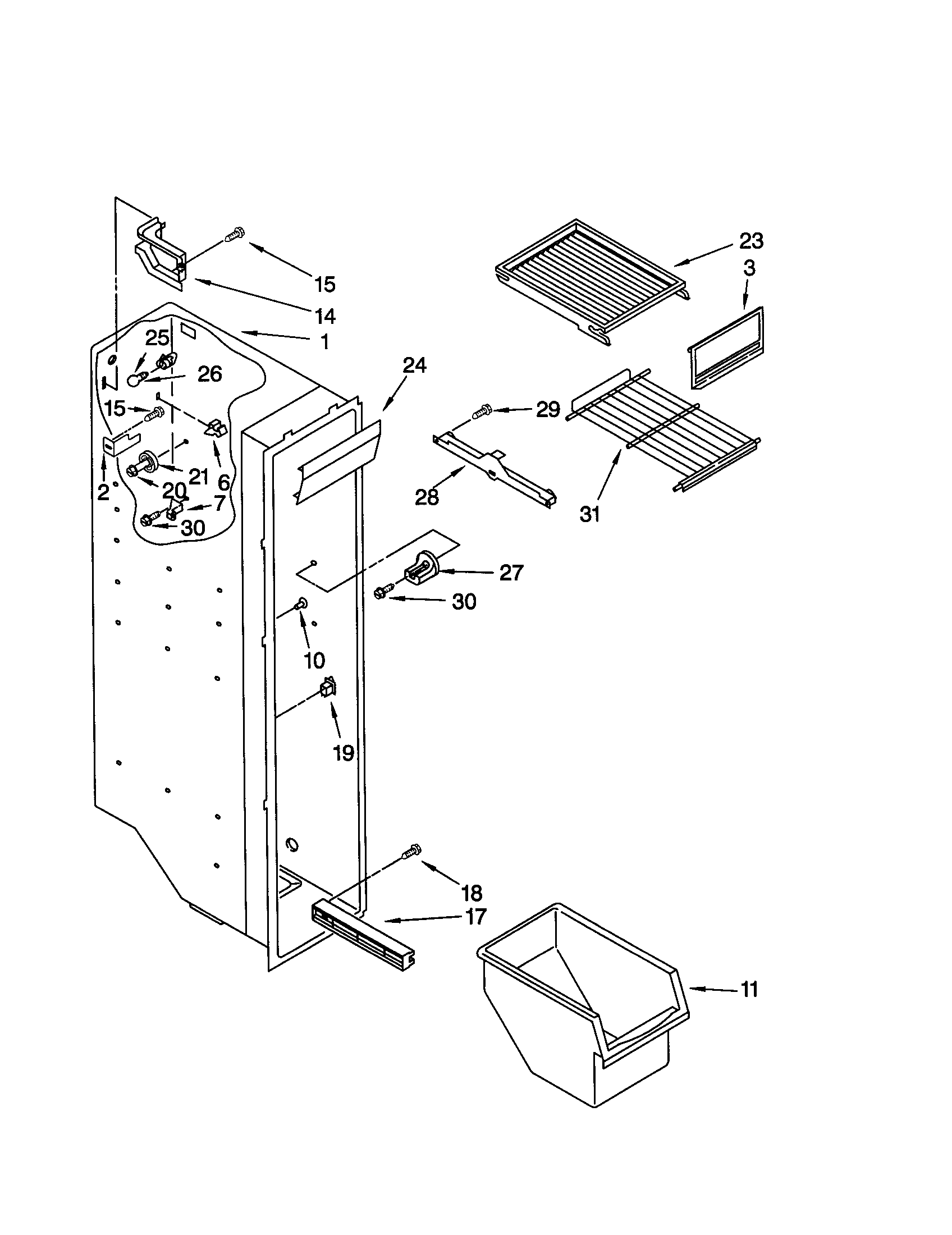 Whirlpool ED25PEXHW00 freezer liner diagram