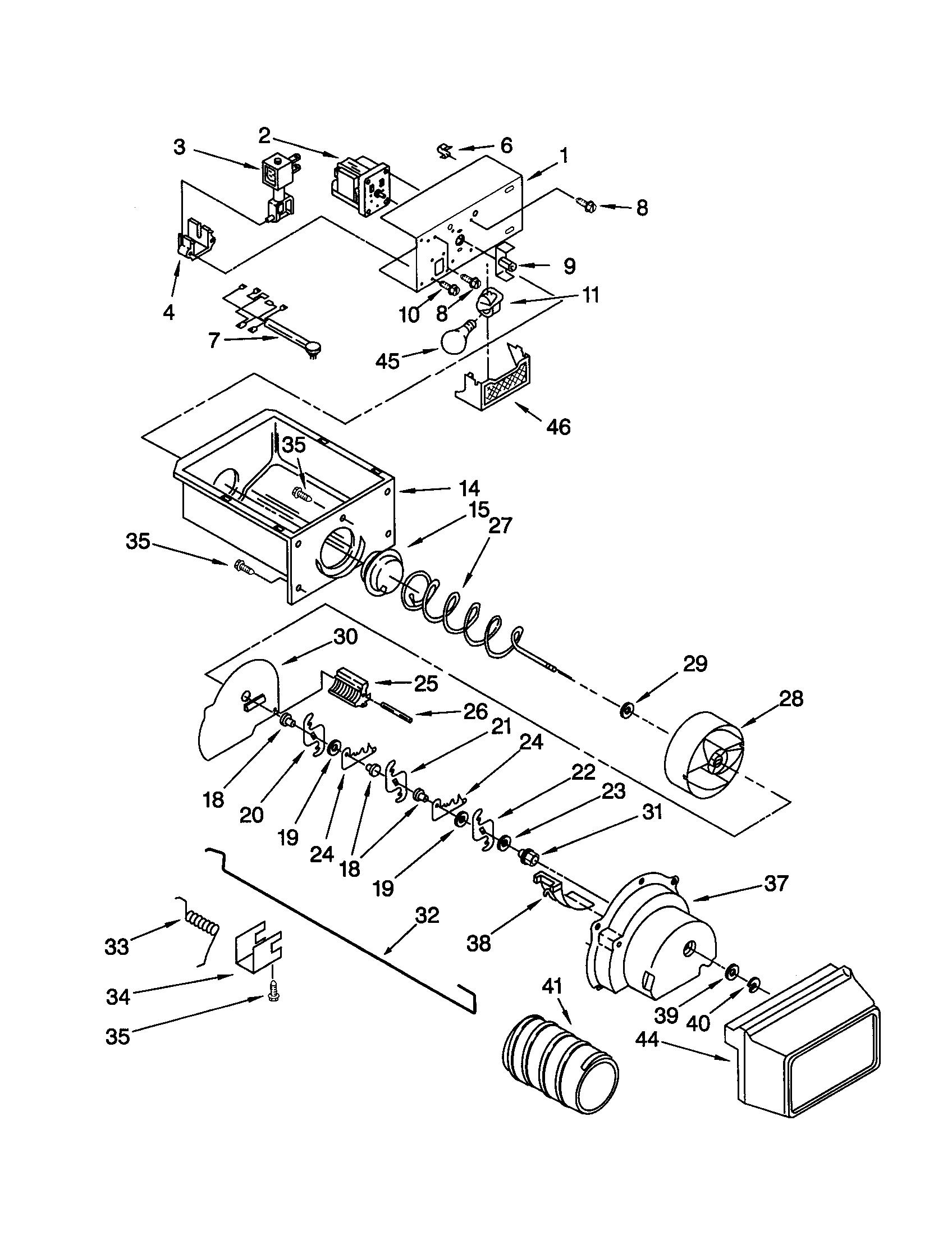 Whirlpool ED25PEXHW00 motor and ice container diagram