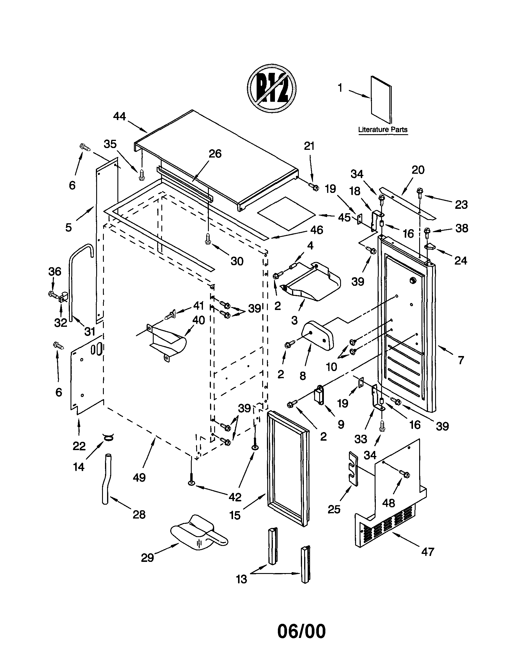 Whirlpool GI1500PHB0 cabinet liner and door diagram
