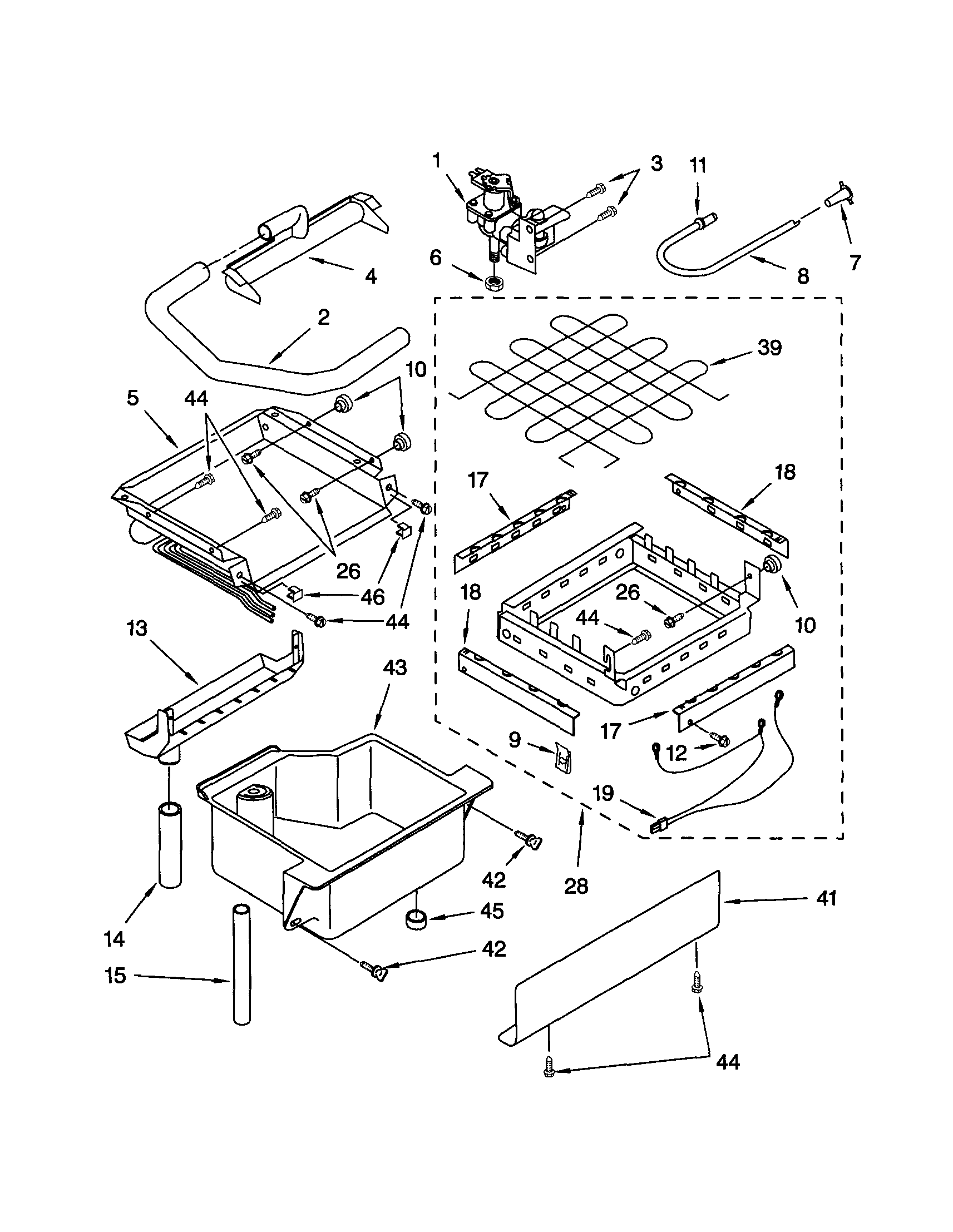 Whirlpool GI1500PHB0 evaporator, ice cutter grid/water diagram