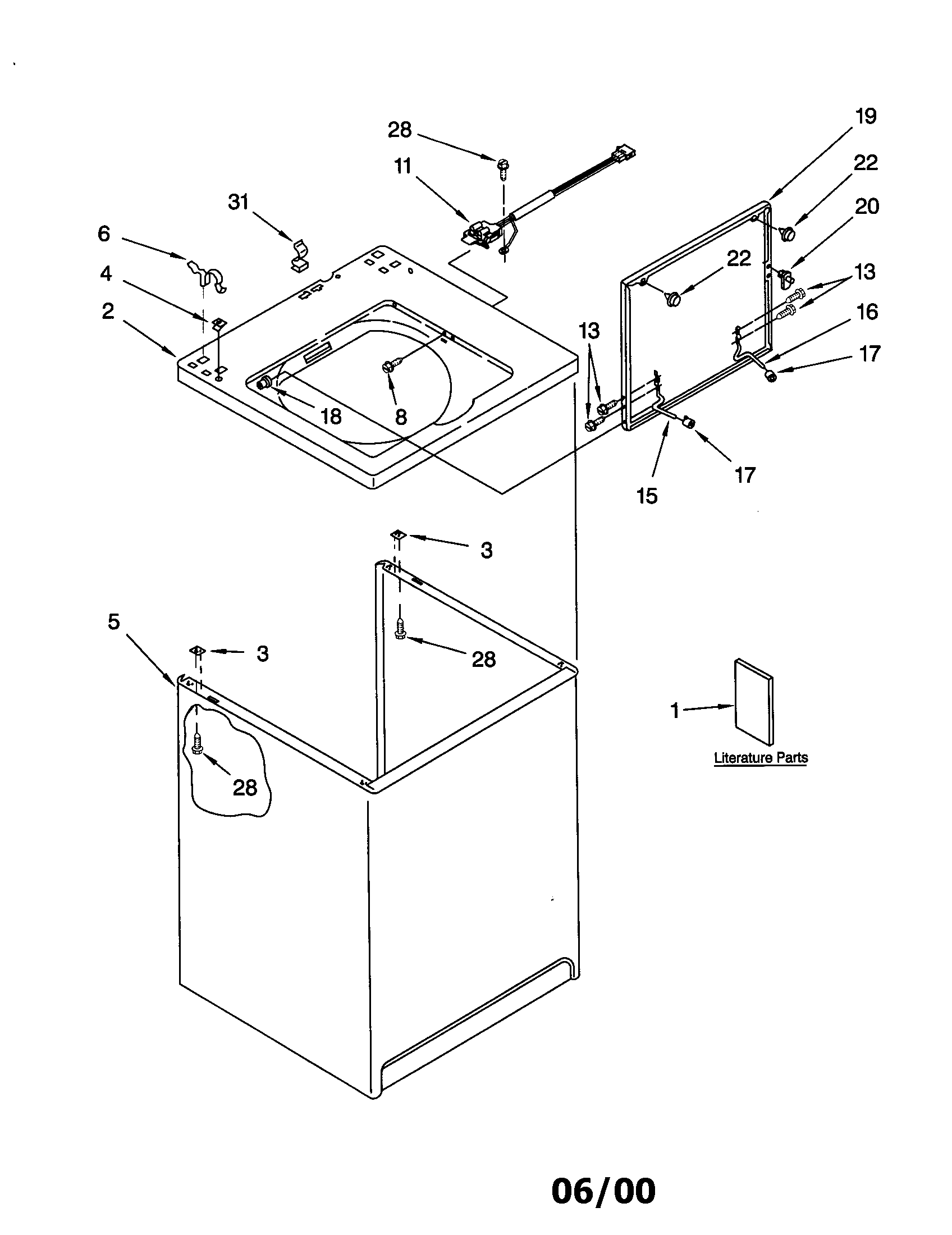 Whirlpool LBR5432JT0 top and cabinet diagram