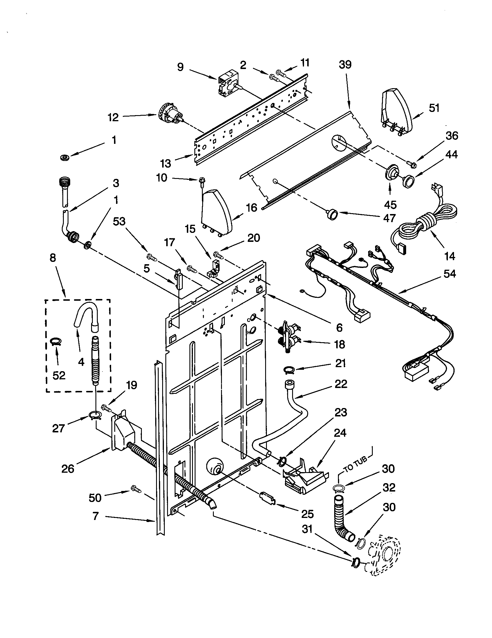 Whirlpool LBR5432JT0 controls and rear panel diagram