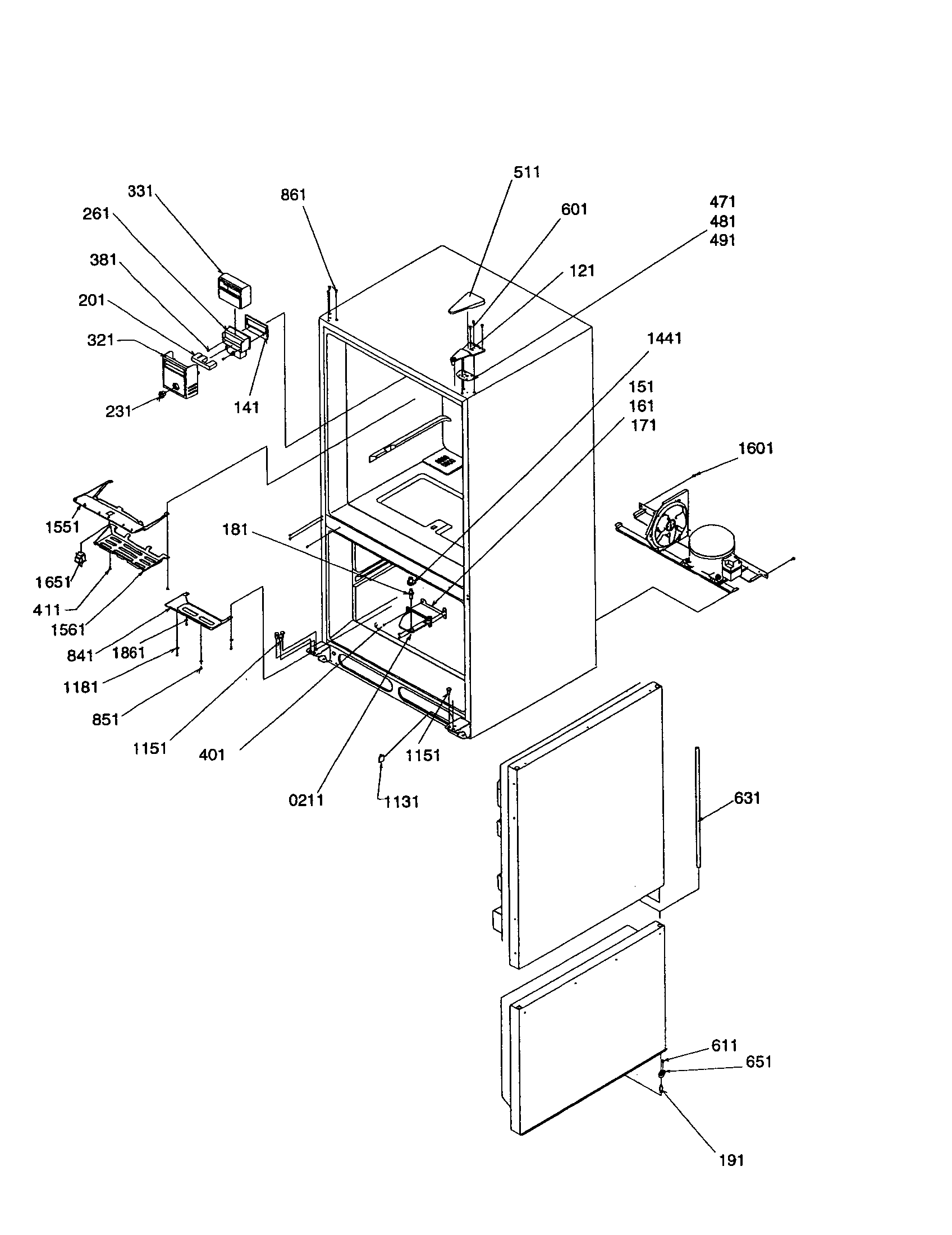 Kenmore 59670003002 control, hinges and shields diagram