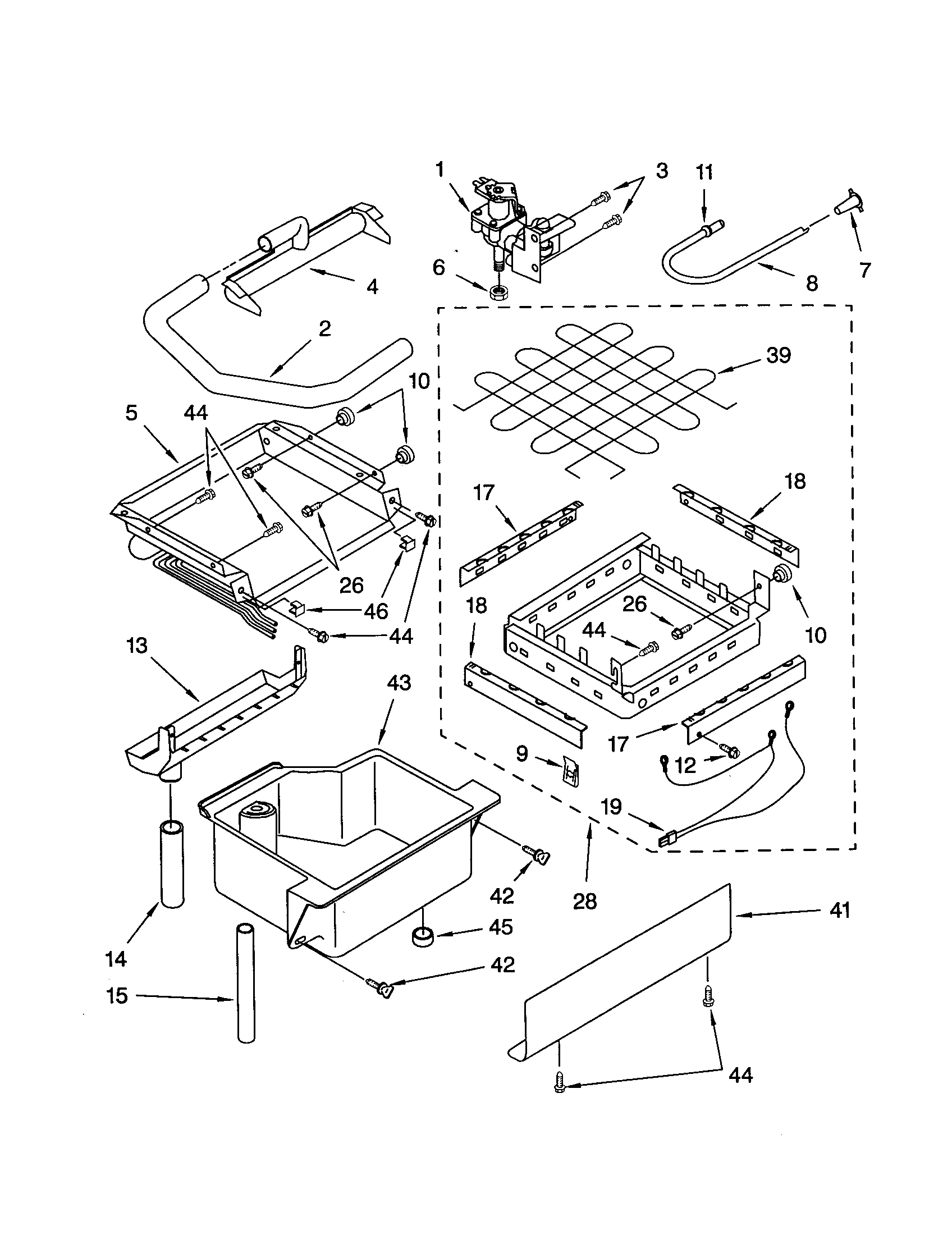 KitchenAid KUIS155HBS1 evaporator/ice cutter grid/water diagram
