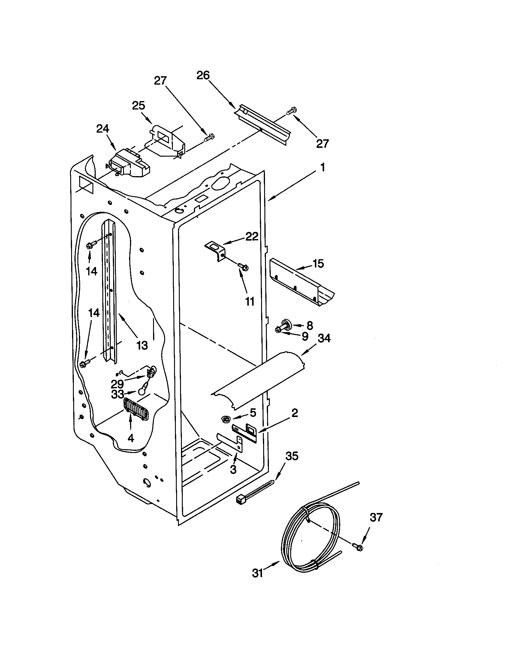 KitchenAid KSRW25FHWH01 refrigerator liner diagram