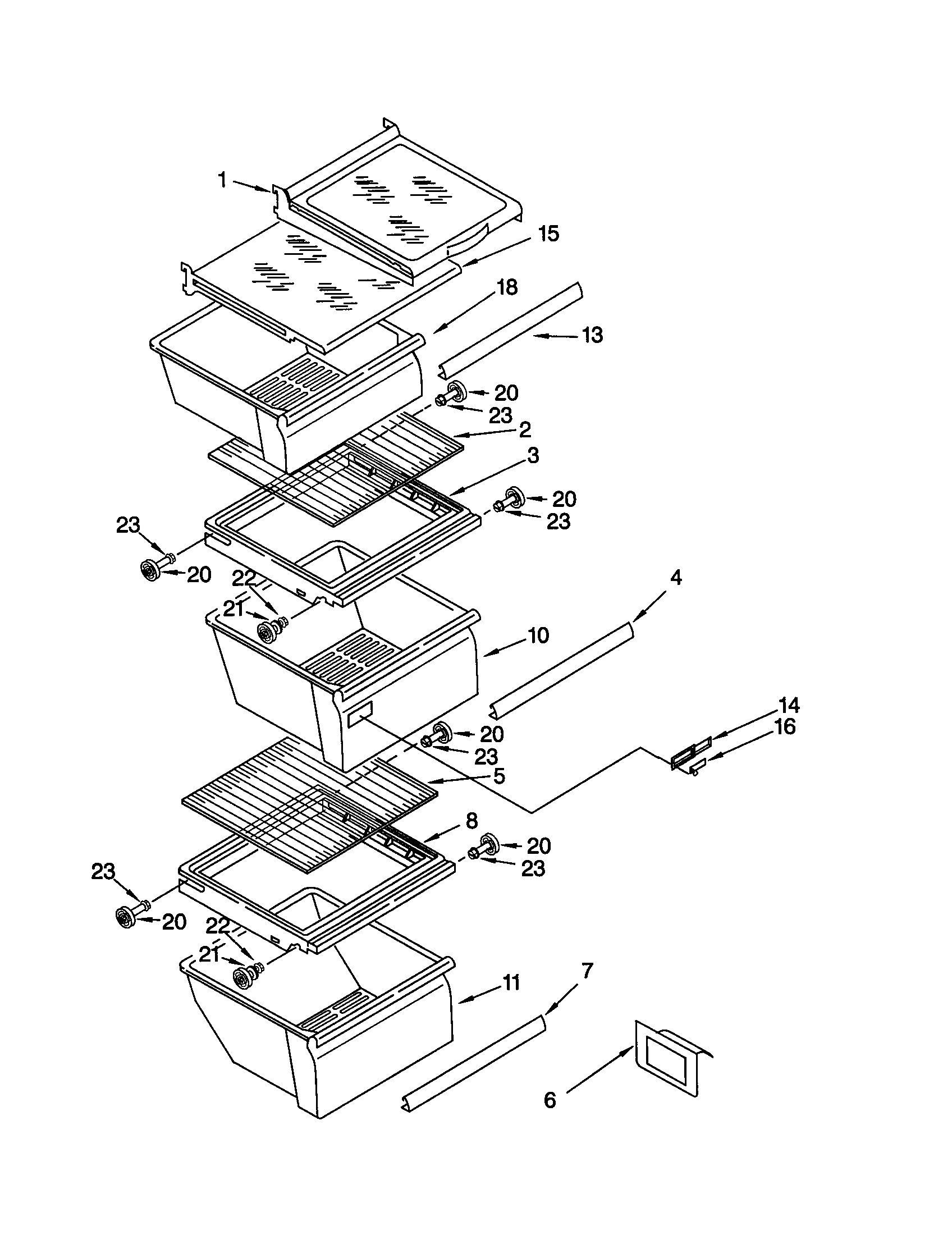 KitchenAid KSRW25FHWH01 refrigerator shelf diagram