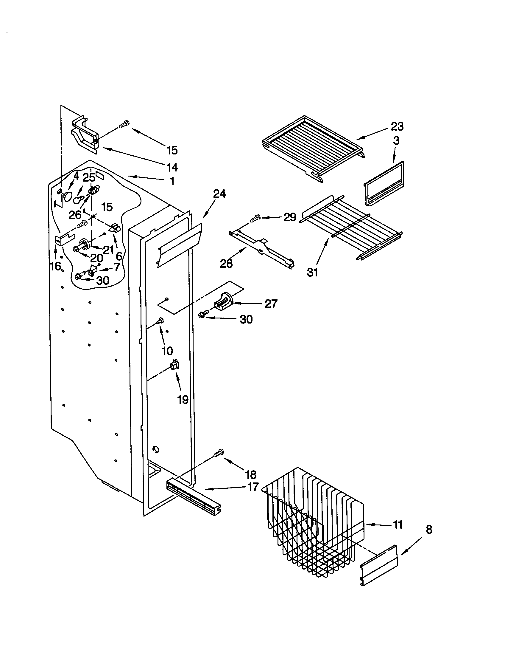 KitchenAid KSRW25FHWH01 freezer liner diagram