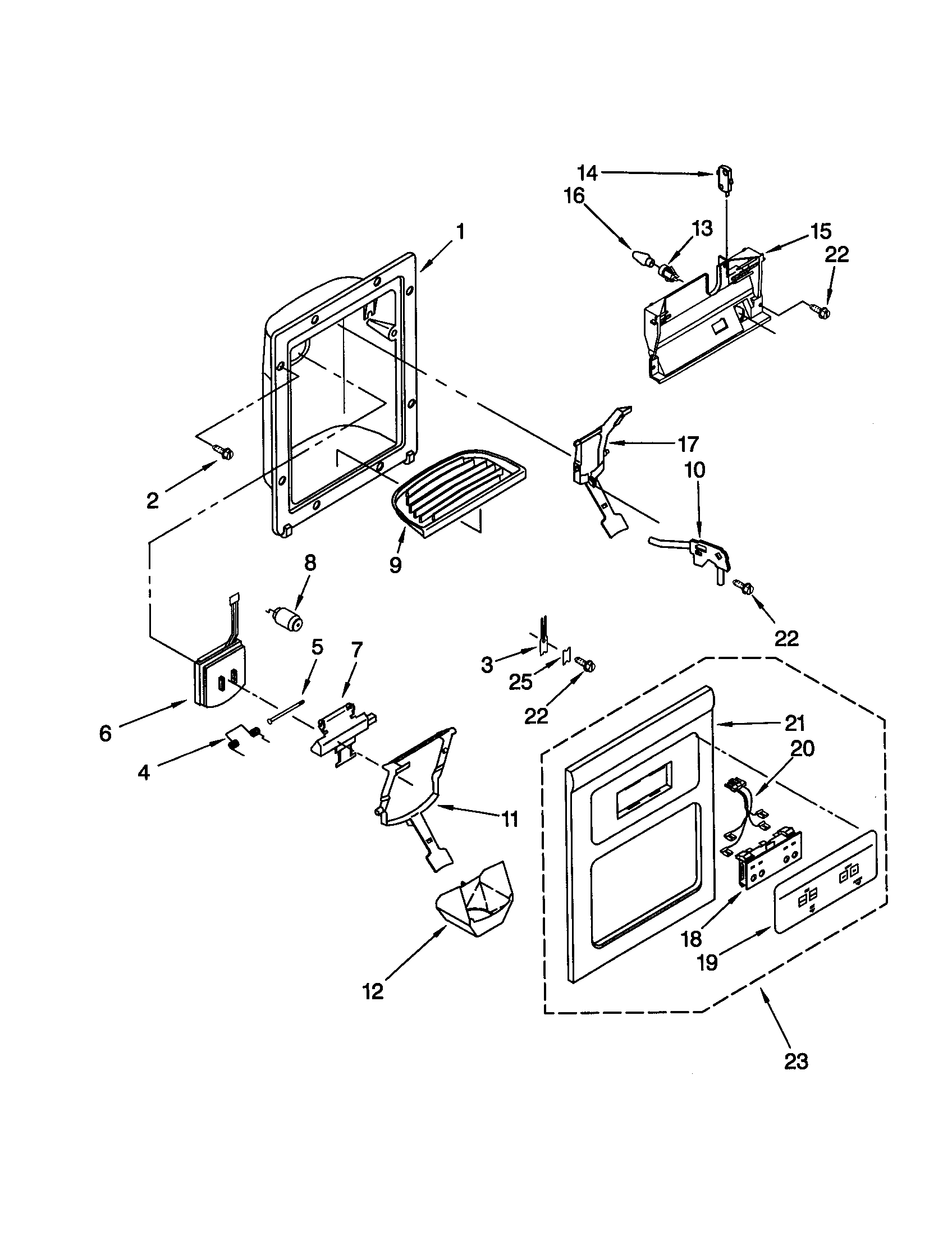 KitchenAid KSRW25FHWH01 dispenser front diagram