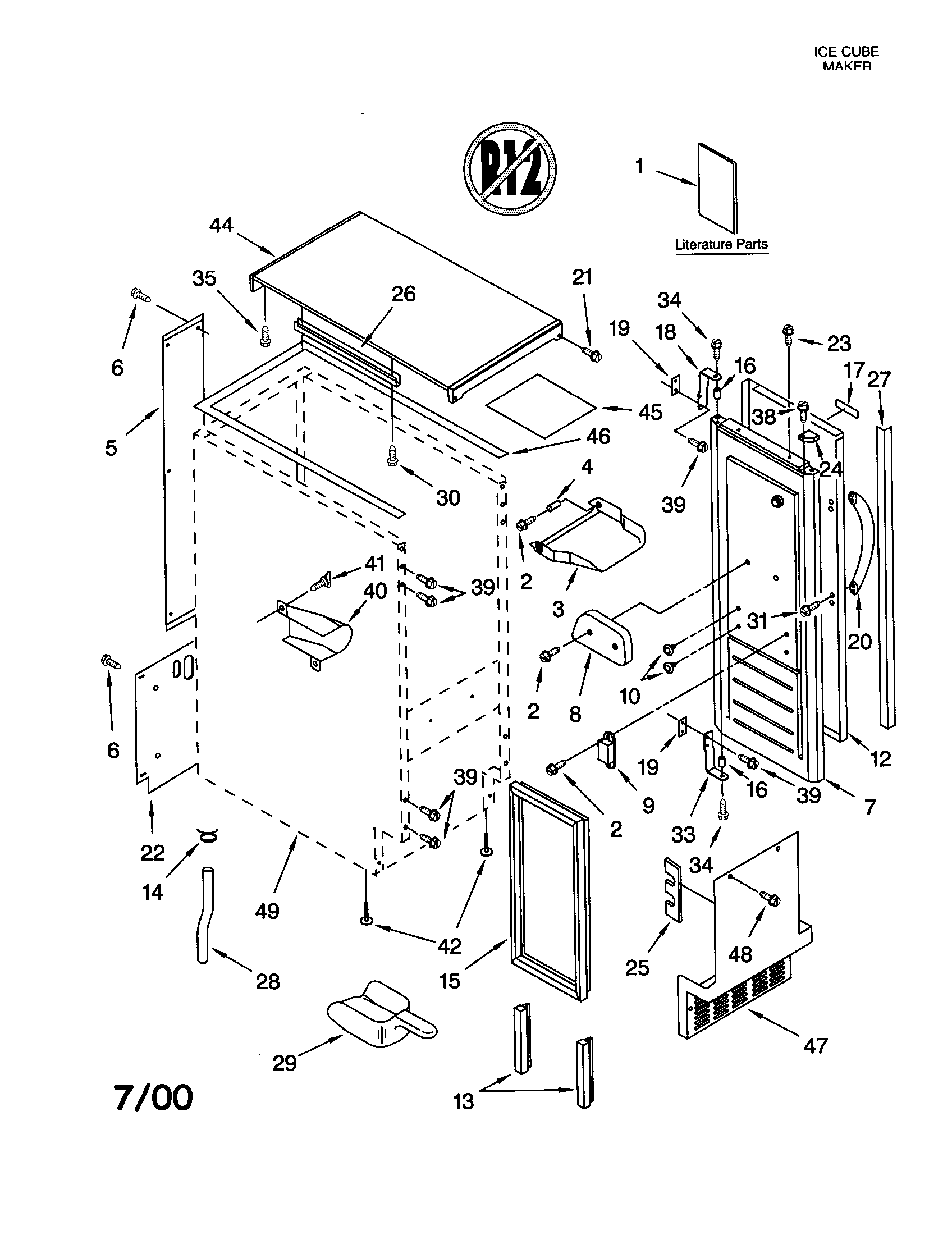 KitchenAid KUIS155HRS0 cabinet liner and door diagram
