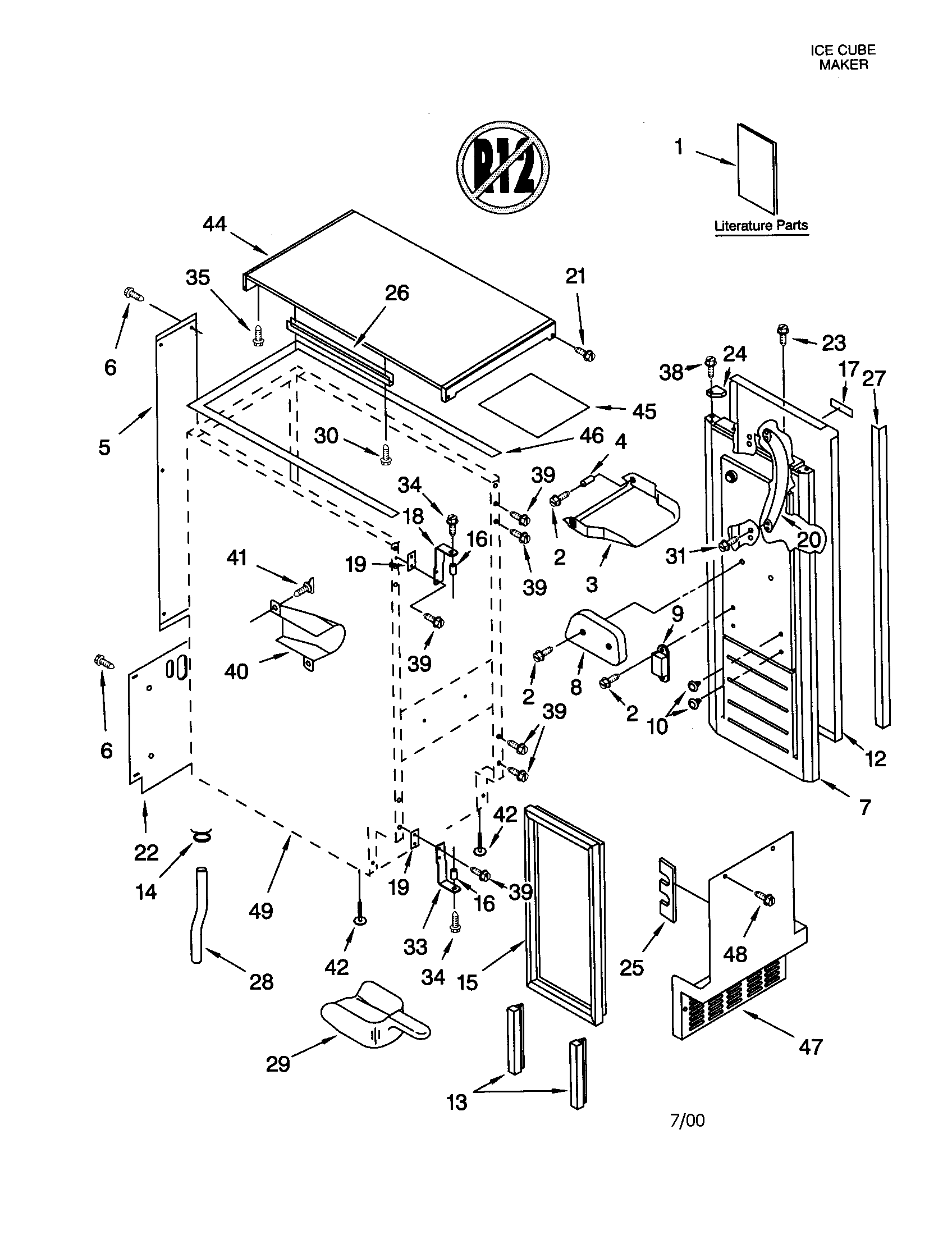 KitchenAid KUIS155HLS0 cabinet liner and door diagram