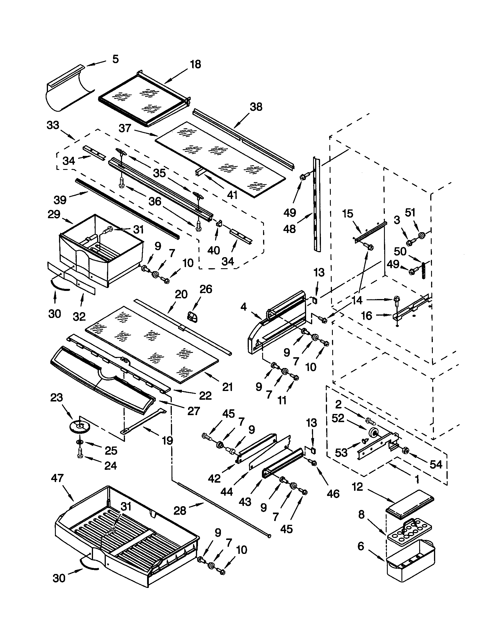 KitchenAid KBRC36MHS01 refrigerator shelf diagram