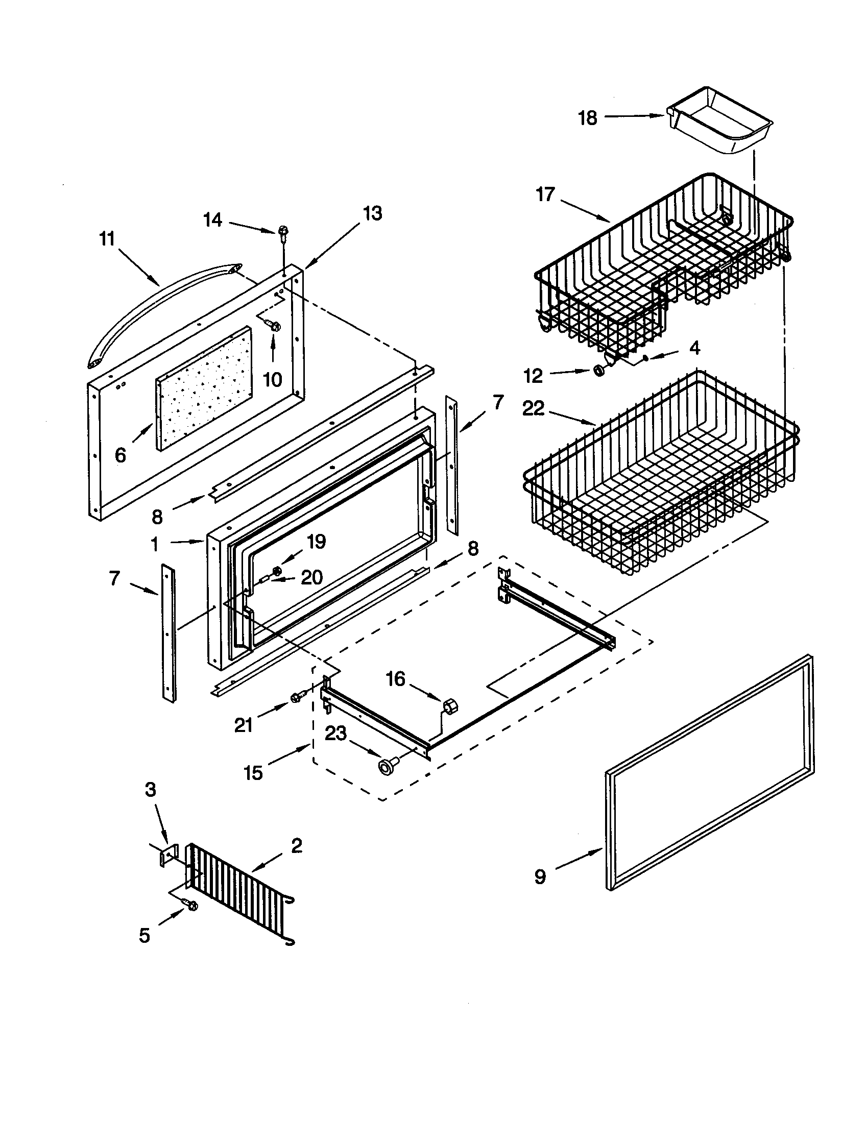 KitchenAid KBRC36MHS01 freezer door and basket diagram