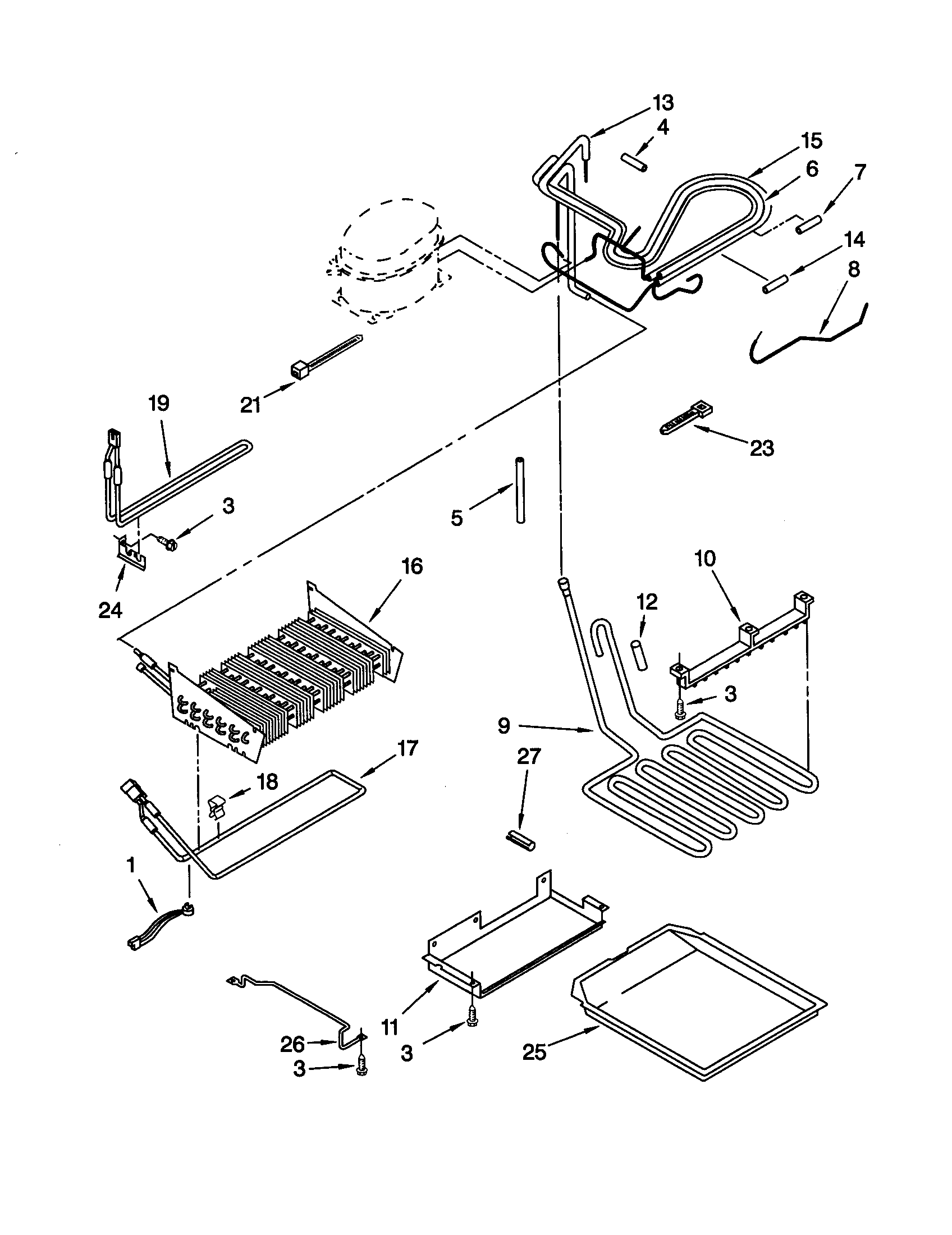 KitchenAid KBRC36MHS01 lower unit and tube diagram