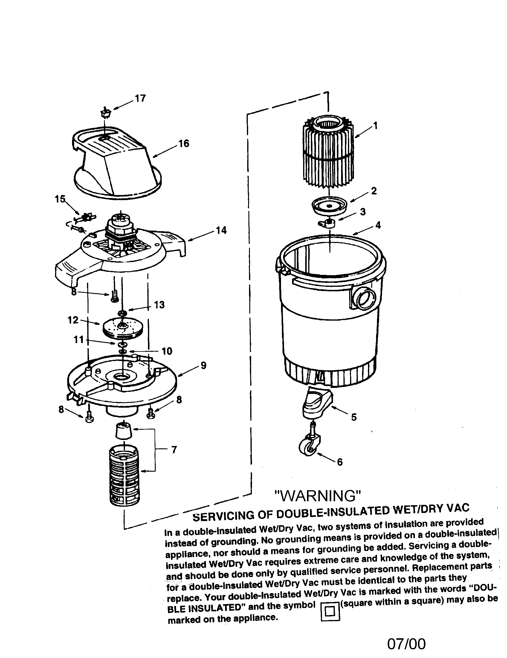 Craftsman 113177865 8 gallon wet/dry vac diagram