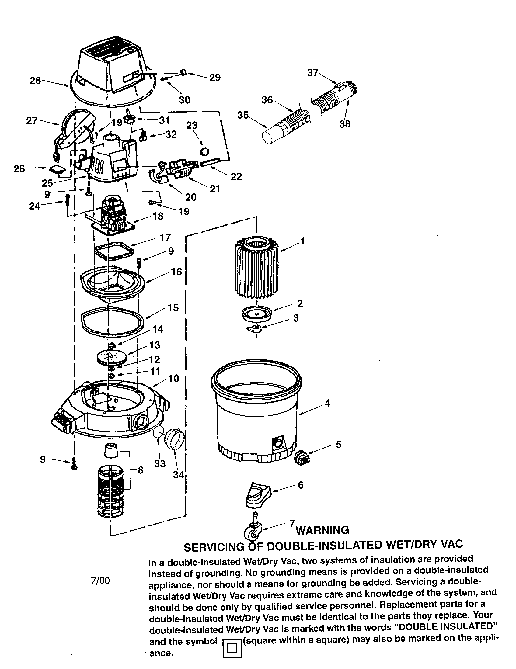 Craftsman 113177035 16 gallon wet/dry vac diagram