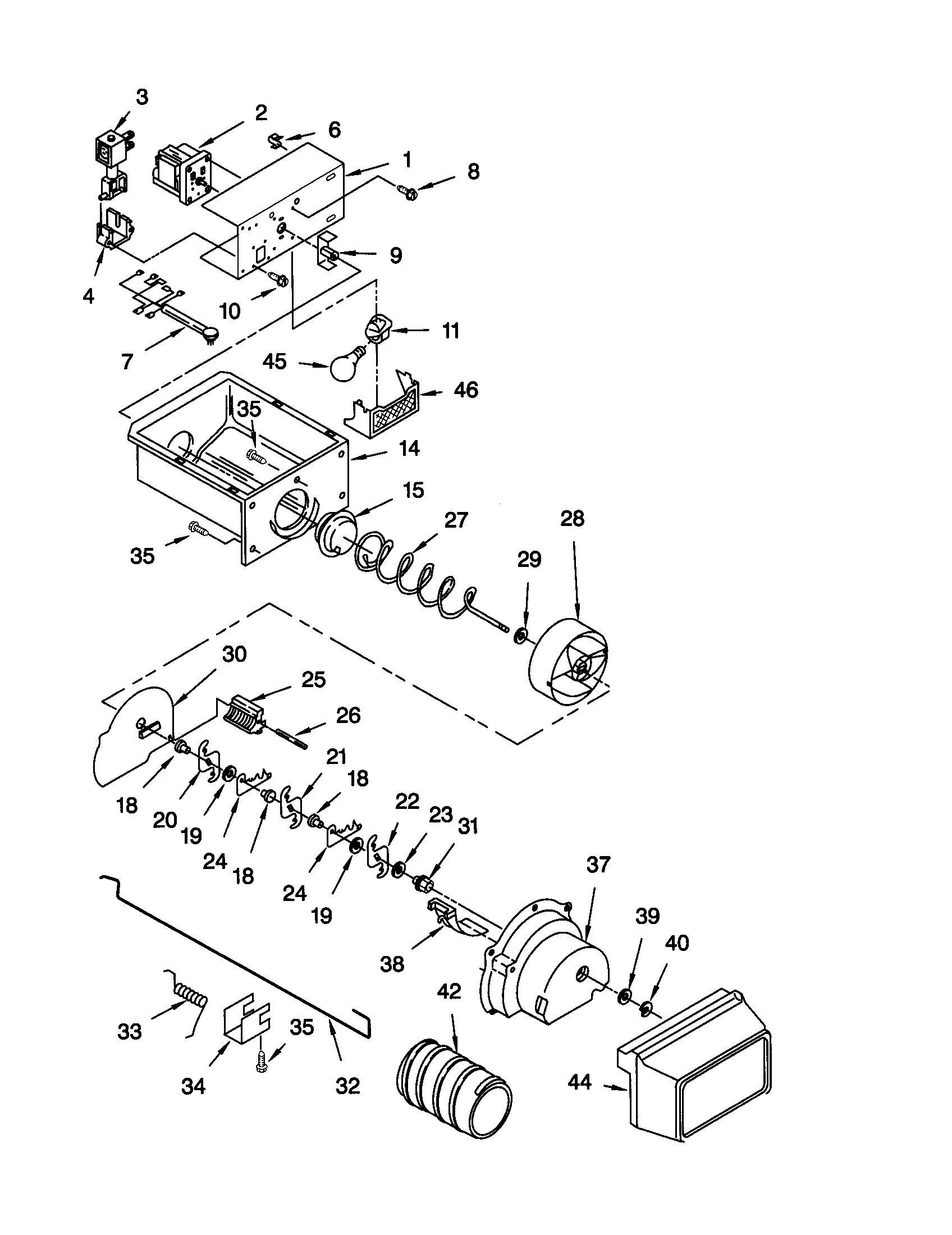Kenmore 10650032002 motor and ice container diagram
