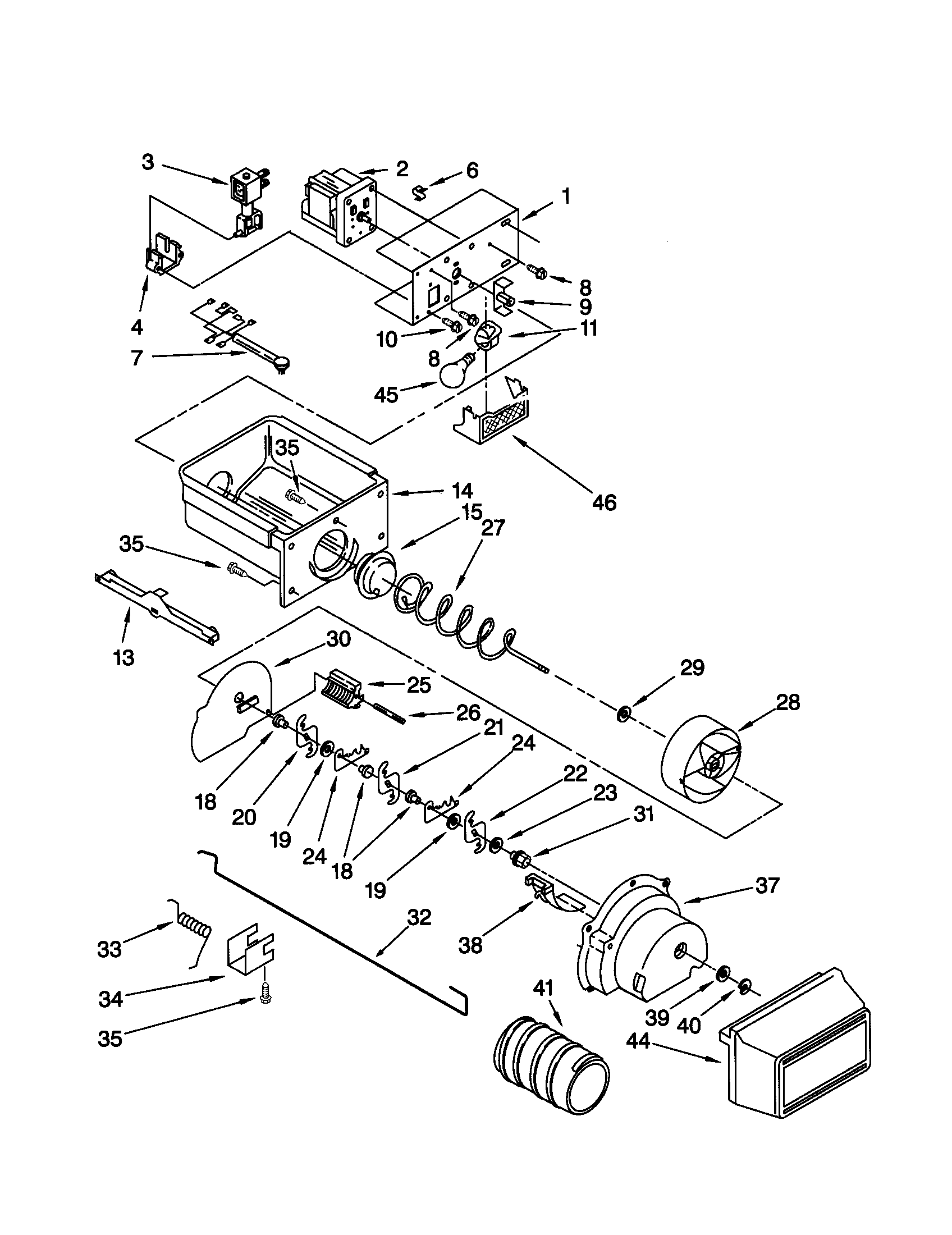 Kenmore 10650554000 motor and ice container diagram