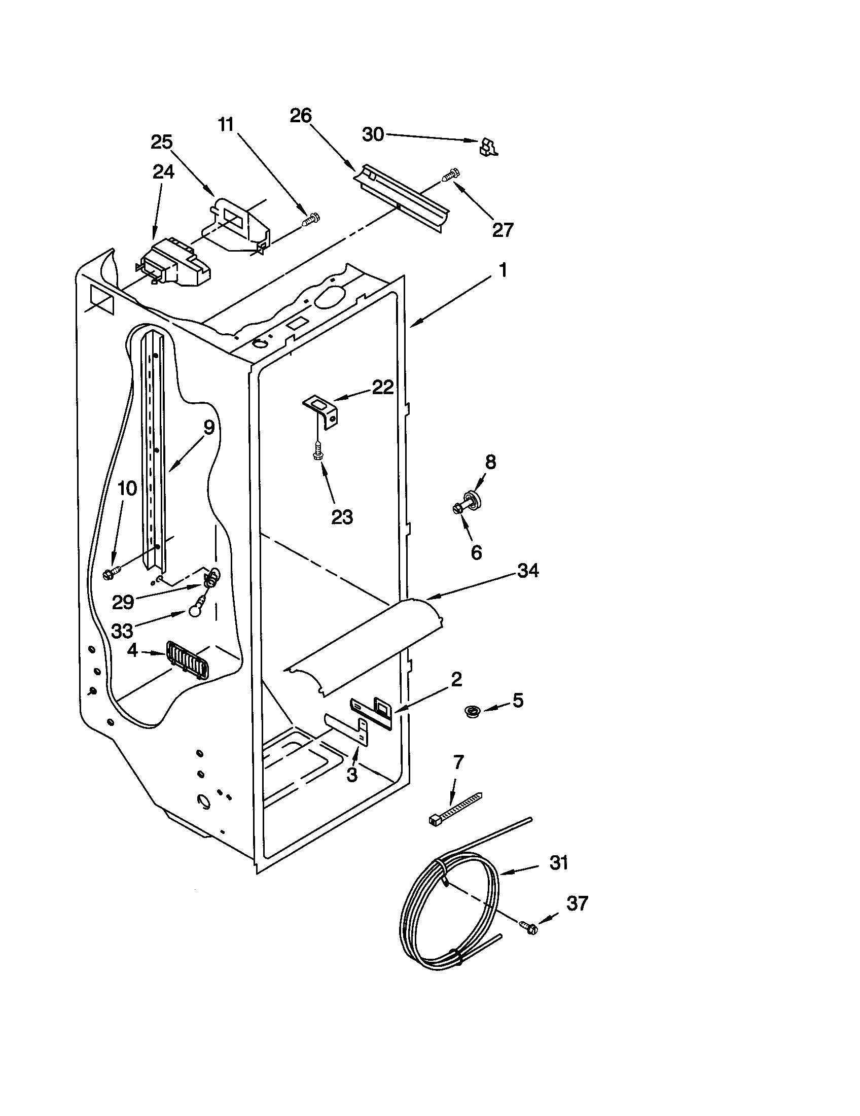 Whirlpool ED25GWXFW00 refrigerator liner diagram