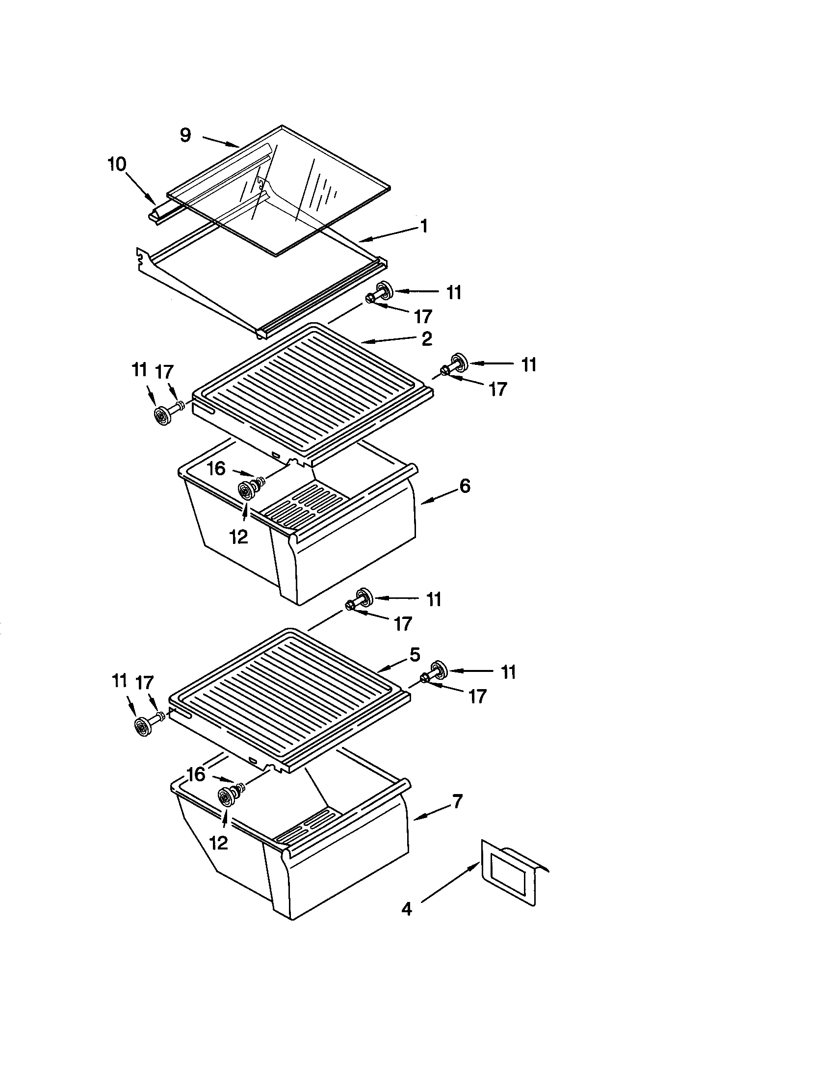 Whirlpool ED25GWXFW00 refrigerator shelf diagram