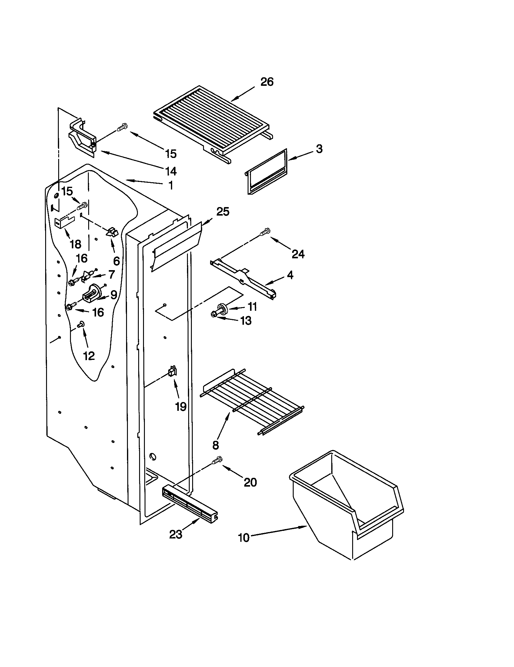 Whirlpool ED25GWXFW00 freezer liner diagram