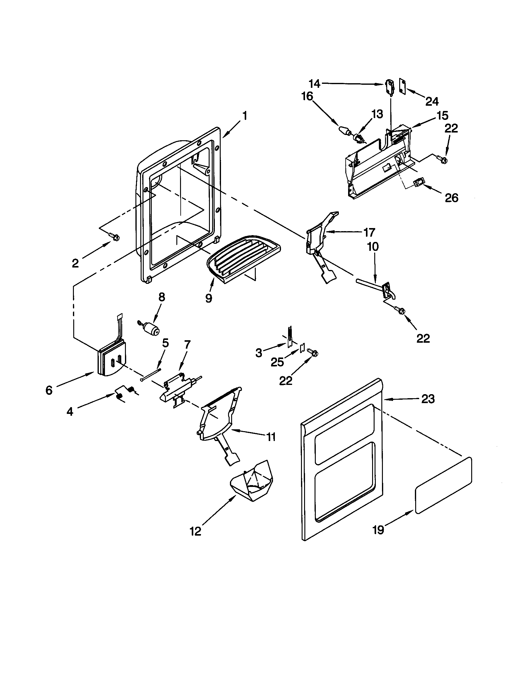 Whirlpool ED25GWXFW00 dispenser front diagram