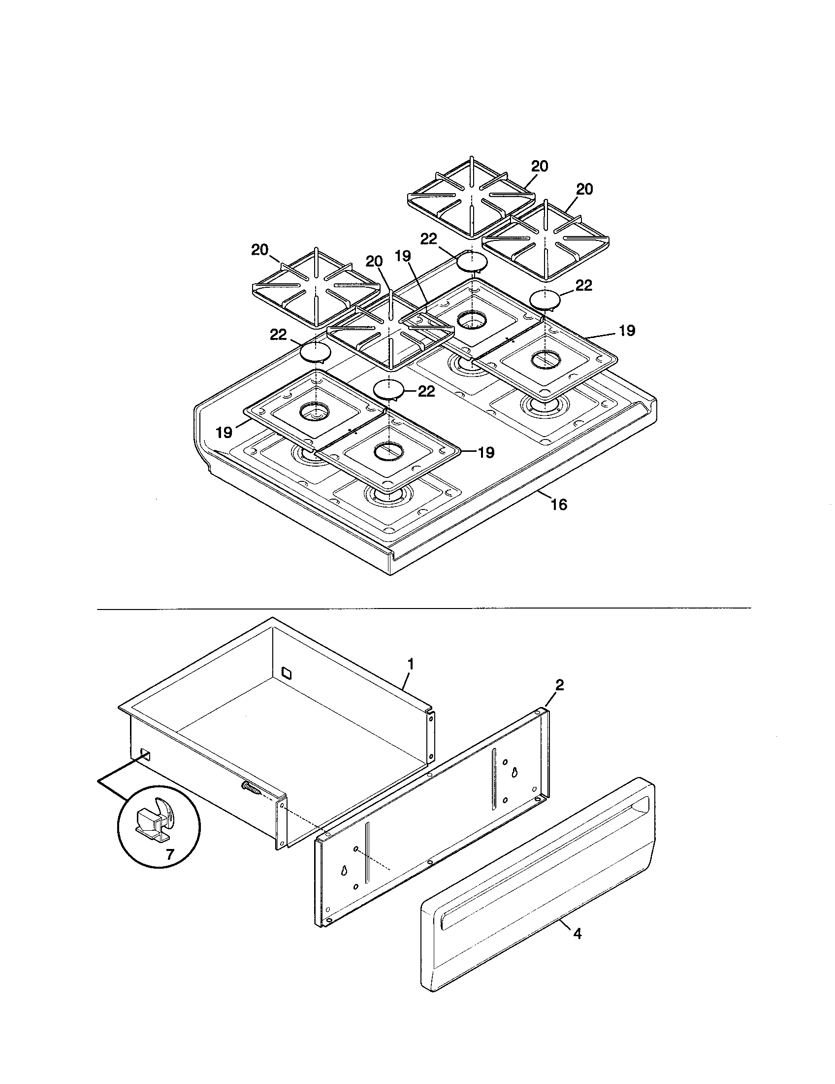 Tappan TGF355BHDC top/drawer diagram