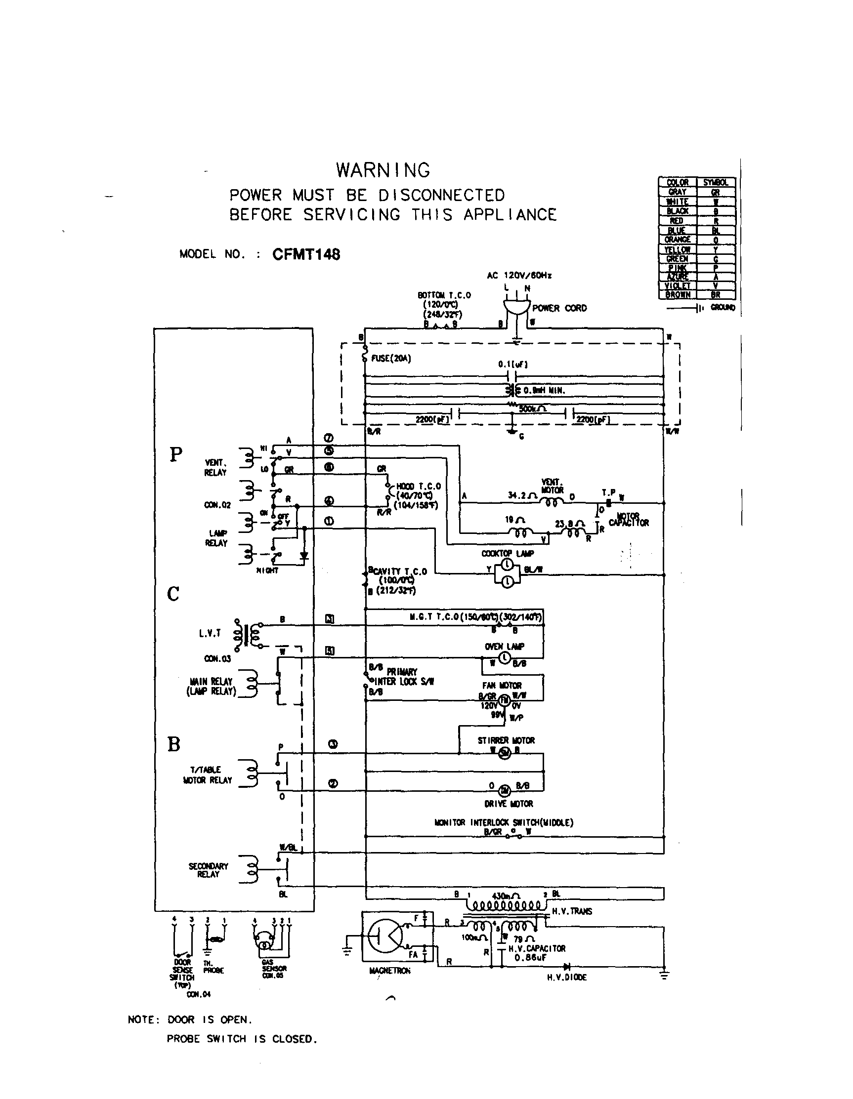 Frigidaire CFMT144G1W1 wiring schematic (cmft148) diagram